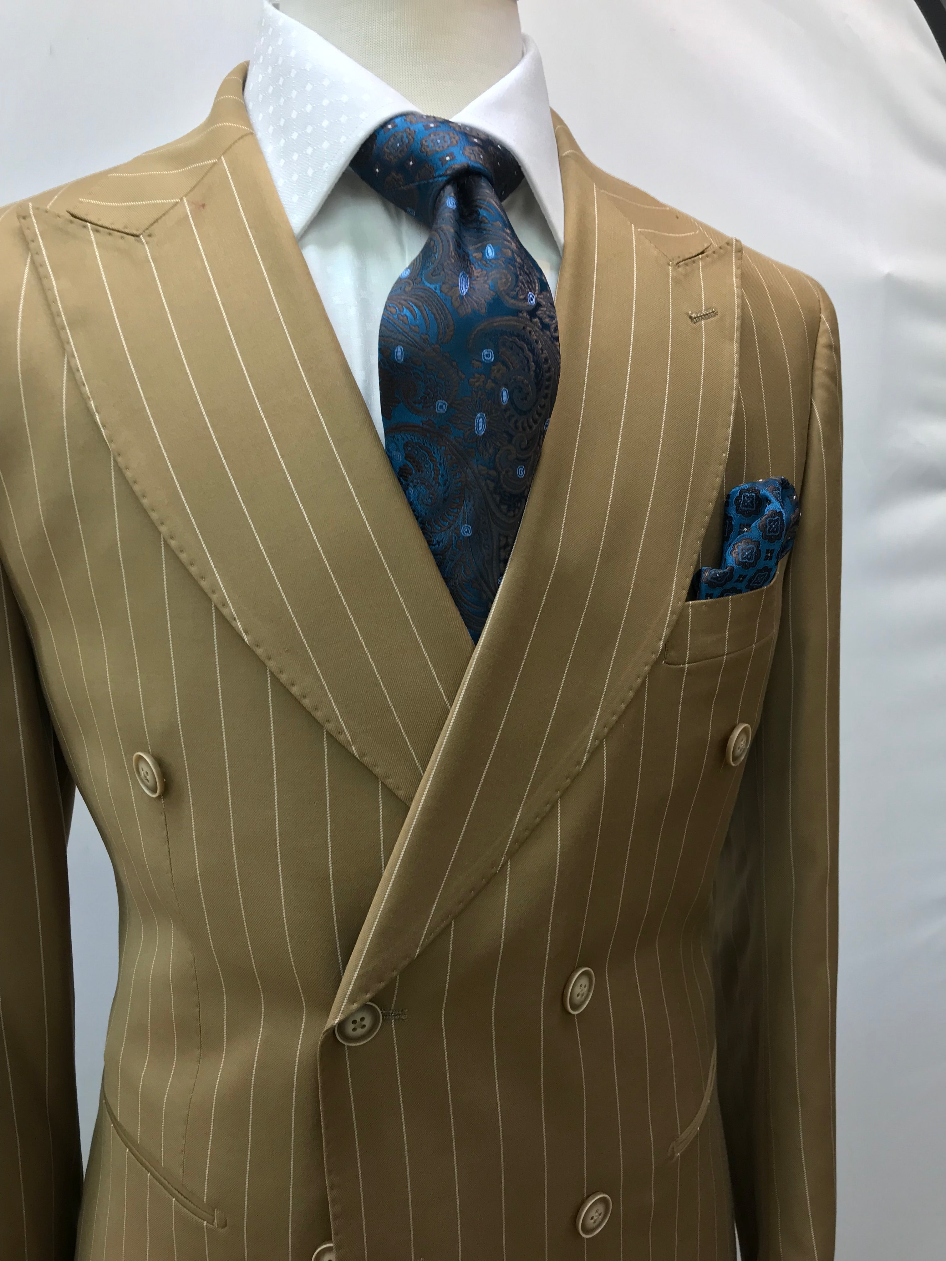 Canuti Double Breasted Tan/w Chalk Stripe Suit