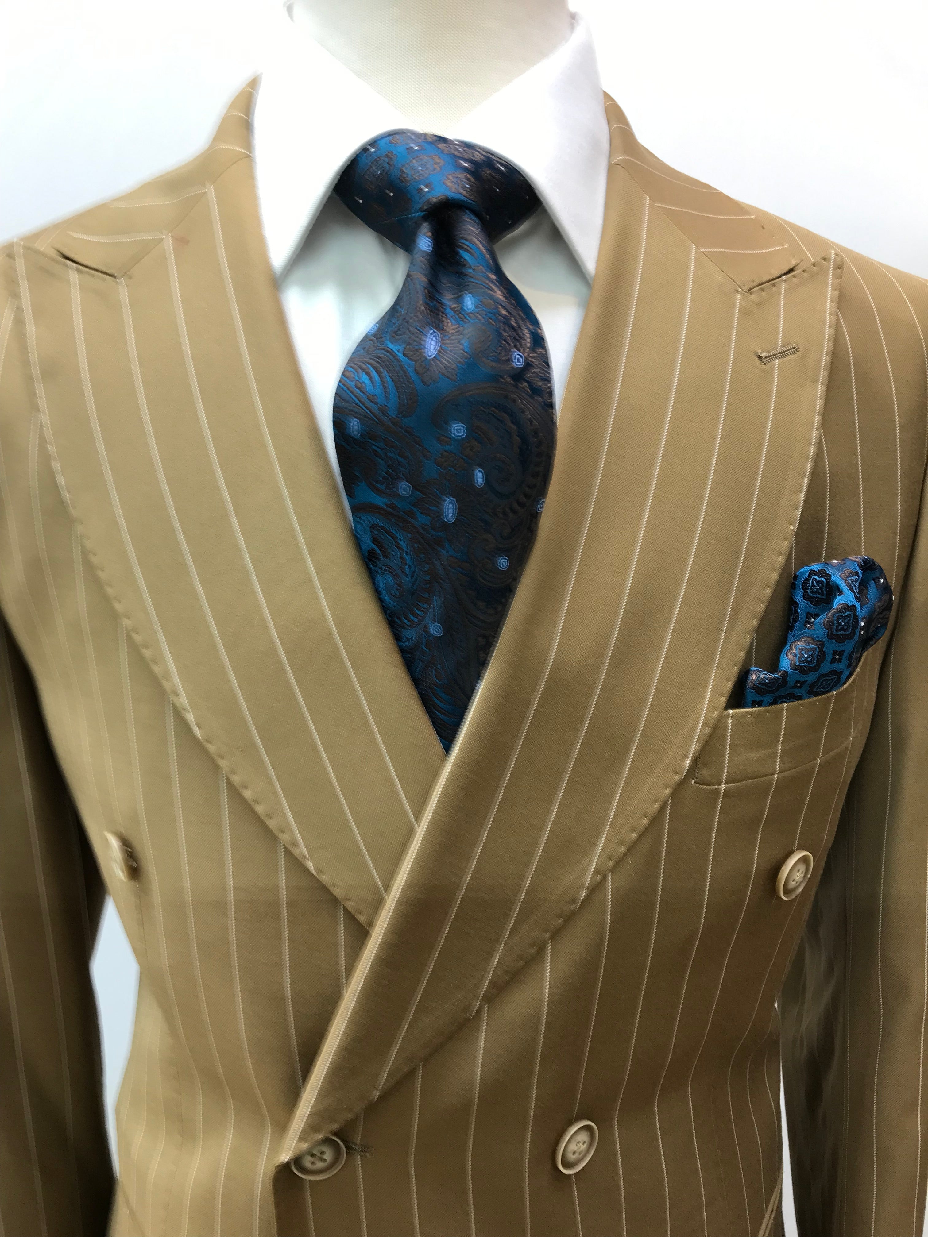 Canuti Double Breasted Tan/w Chalk Stripe Suit