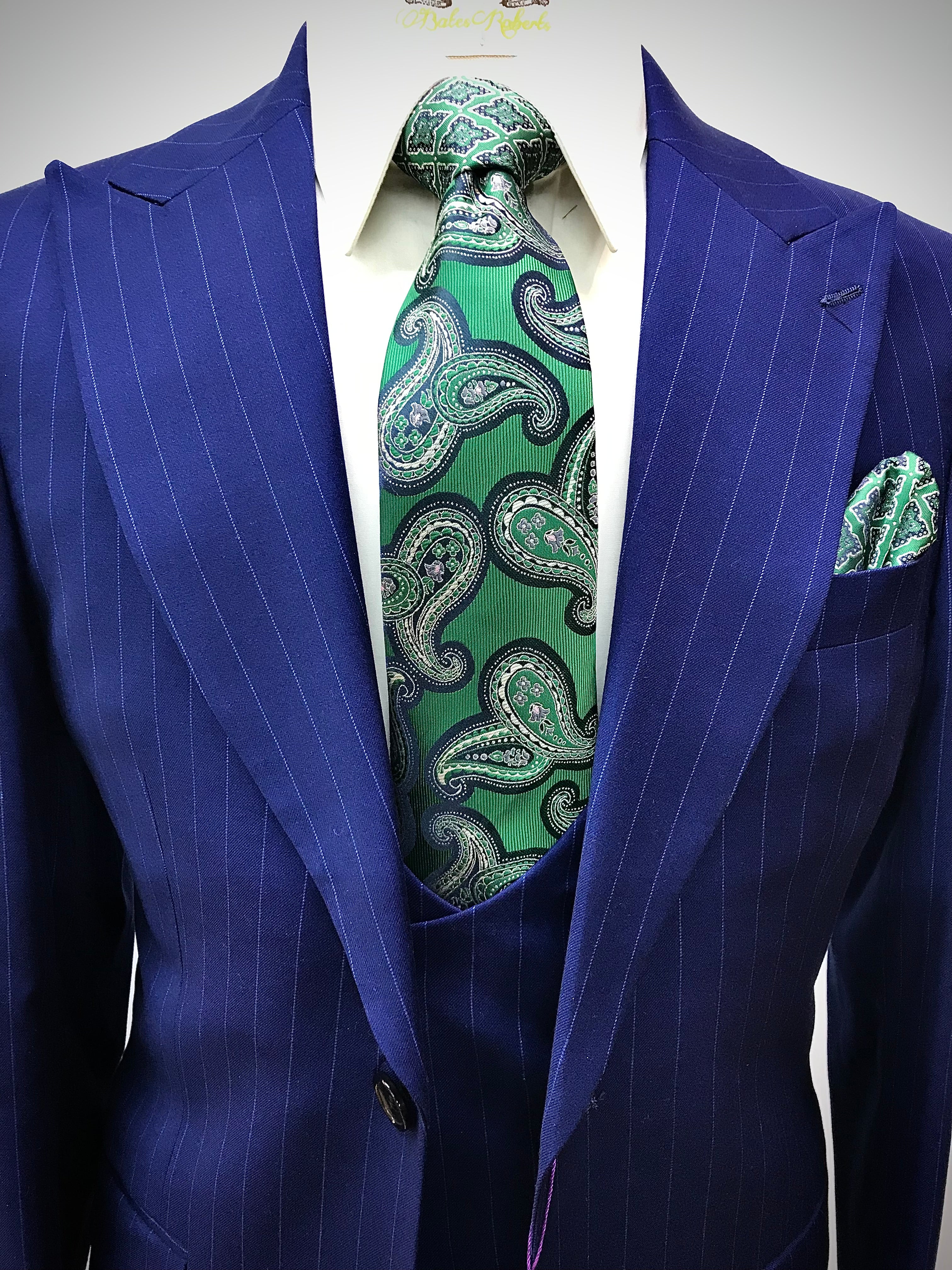 Canuti 3Pc Blue/w Lt. Blue Stripe Suit