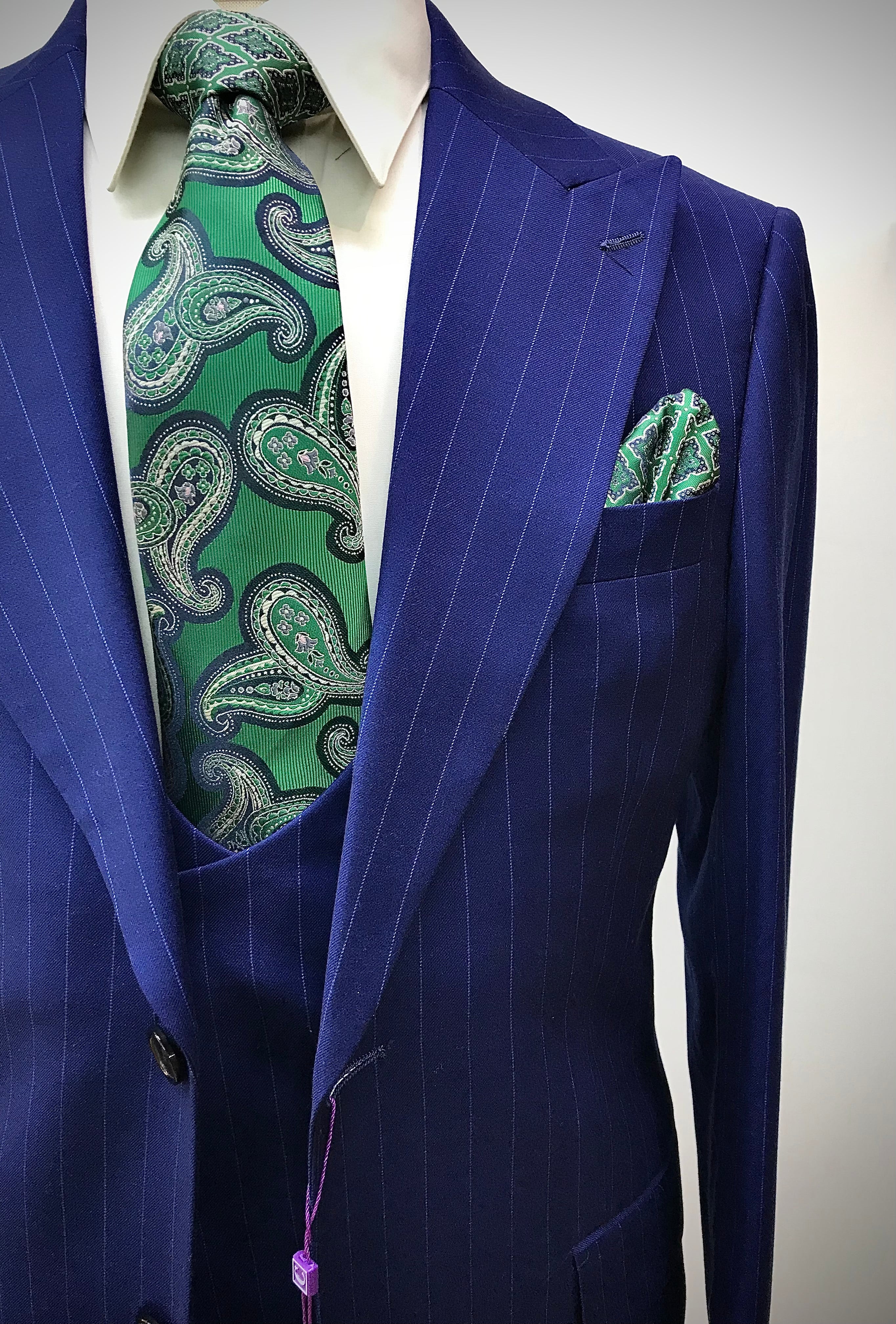 Canuti 3Pc Blue/w Lt. Blue Stripe Suit