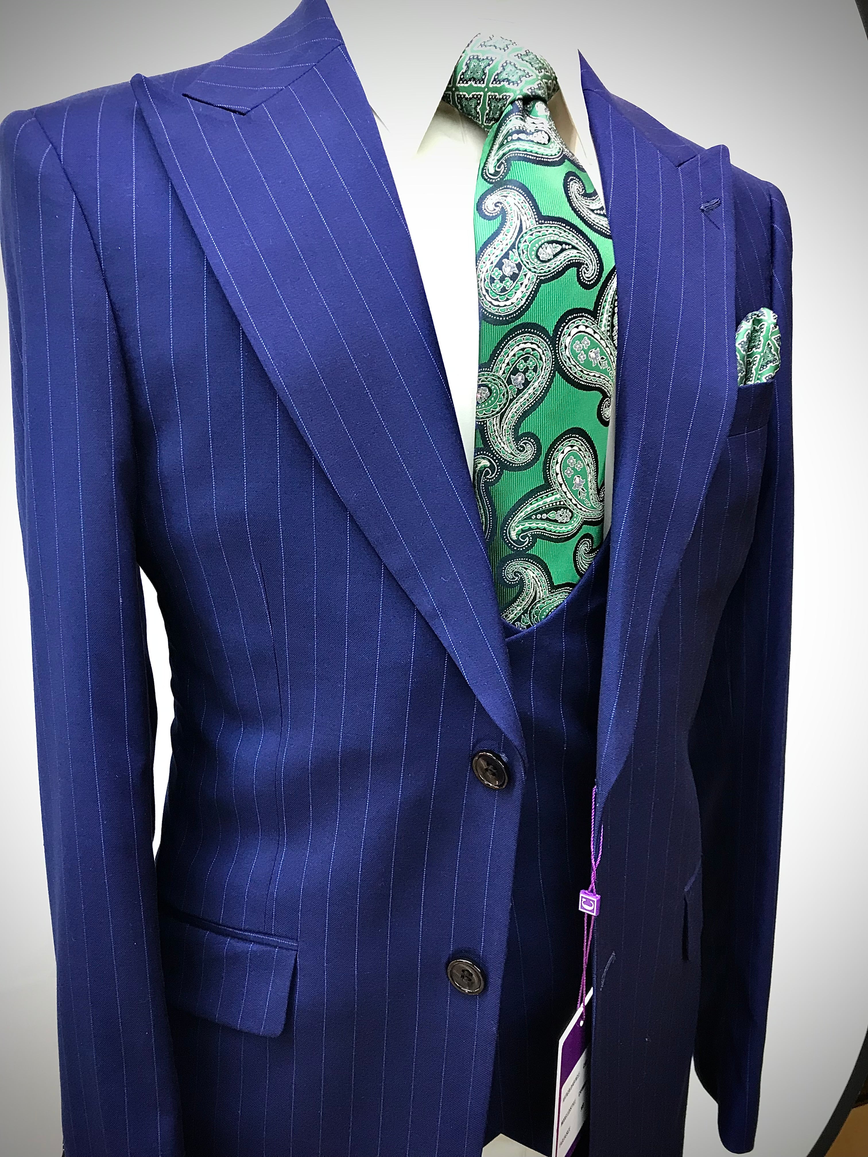 Canuti 3Pc Blue/w Lt. Blue Stripe Suit