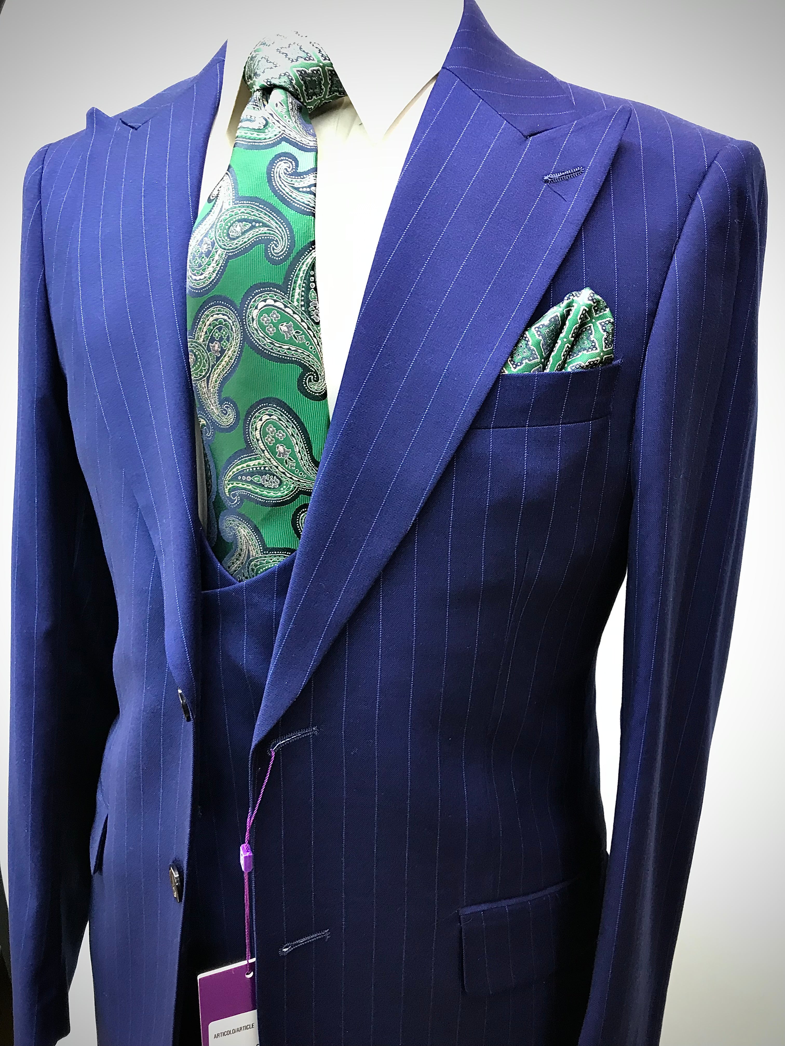 Canuti 3Pc Blue/w Lt. Blue Stripe Suit