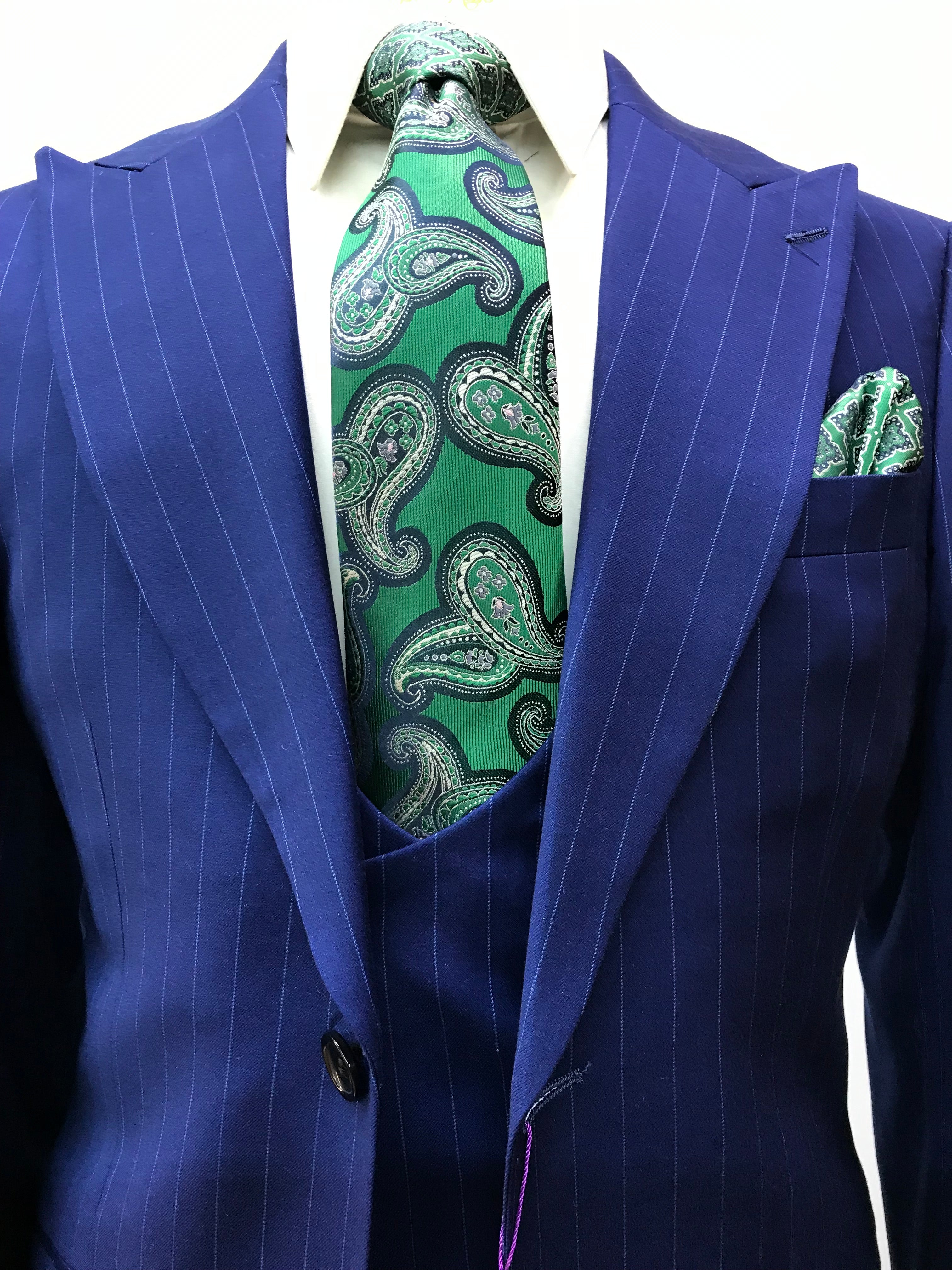 Canuti 3Pc Blue/w Lt. Blue Stripe Suit