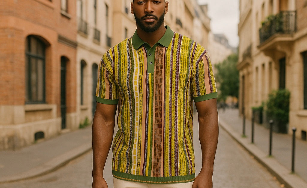 Cigar Couture Green/Brown/Off White Short Sleeve Knit Shirt