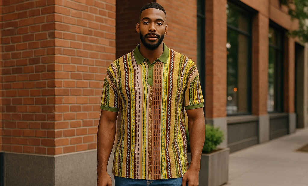 Cigar Couture Green/Brown/Off White Short Sleeve Knit Shirt