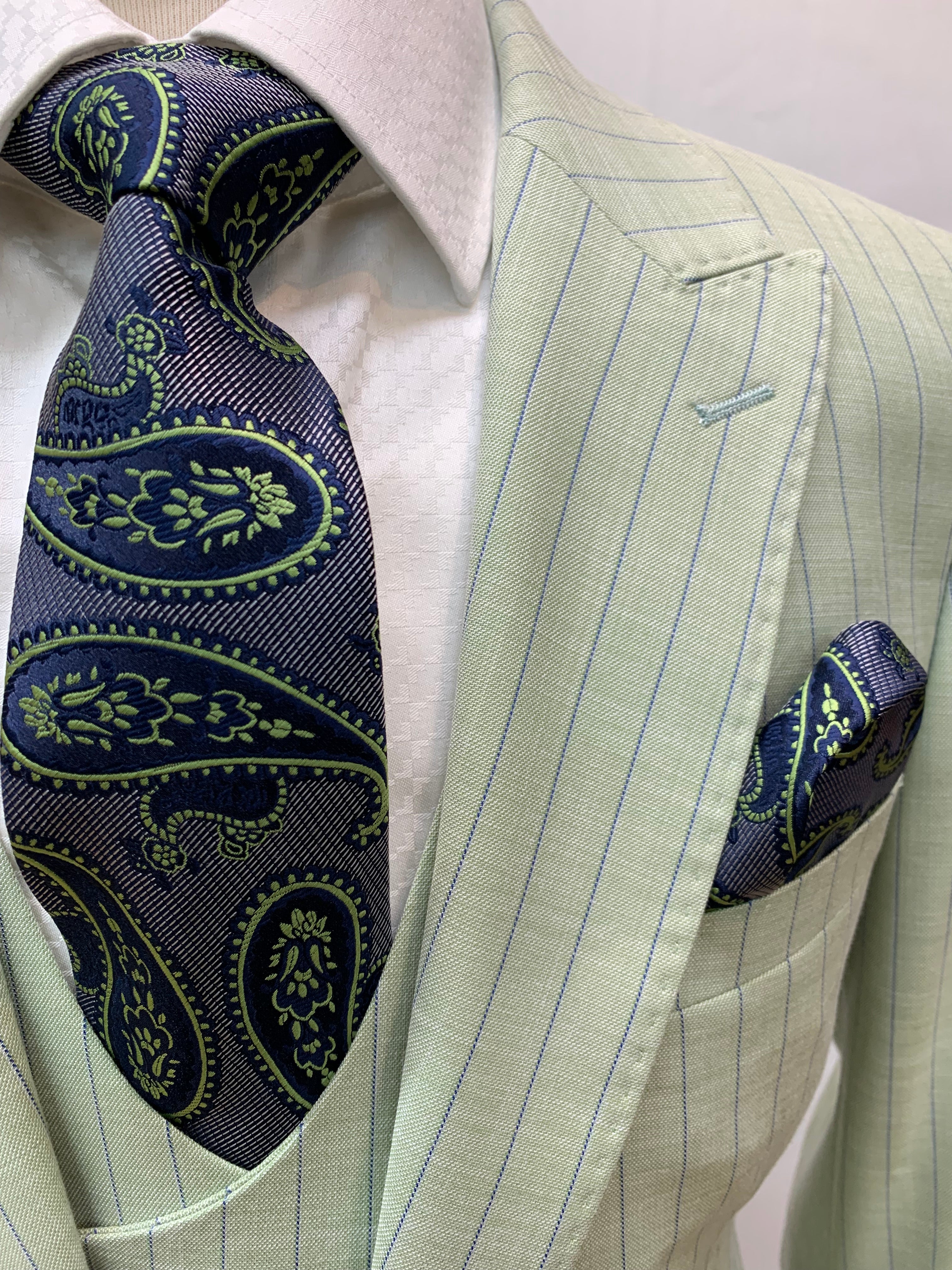 Rossi Man Slim Fit Green w/Navy Pinstripe 3pc