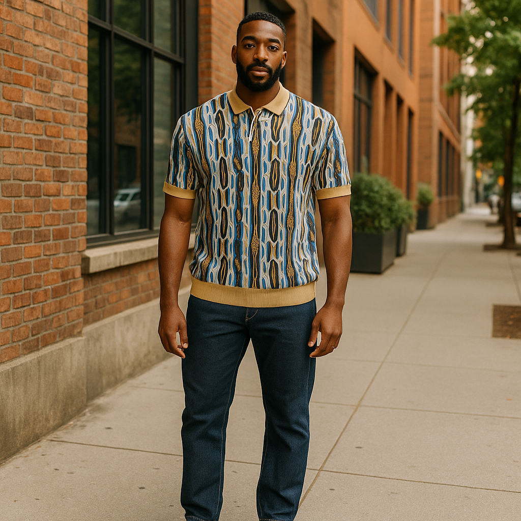 Couture Tan/Blue/White Short Sleeve Shirt