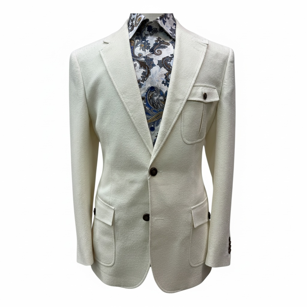 Couture Cream Coat w/Brown Linen Pants