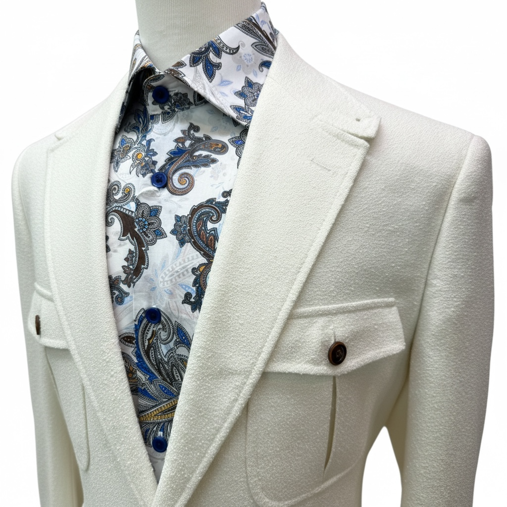 Couture Cream Coat w/Brown Linen Pants