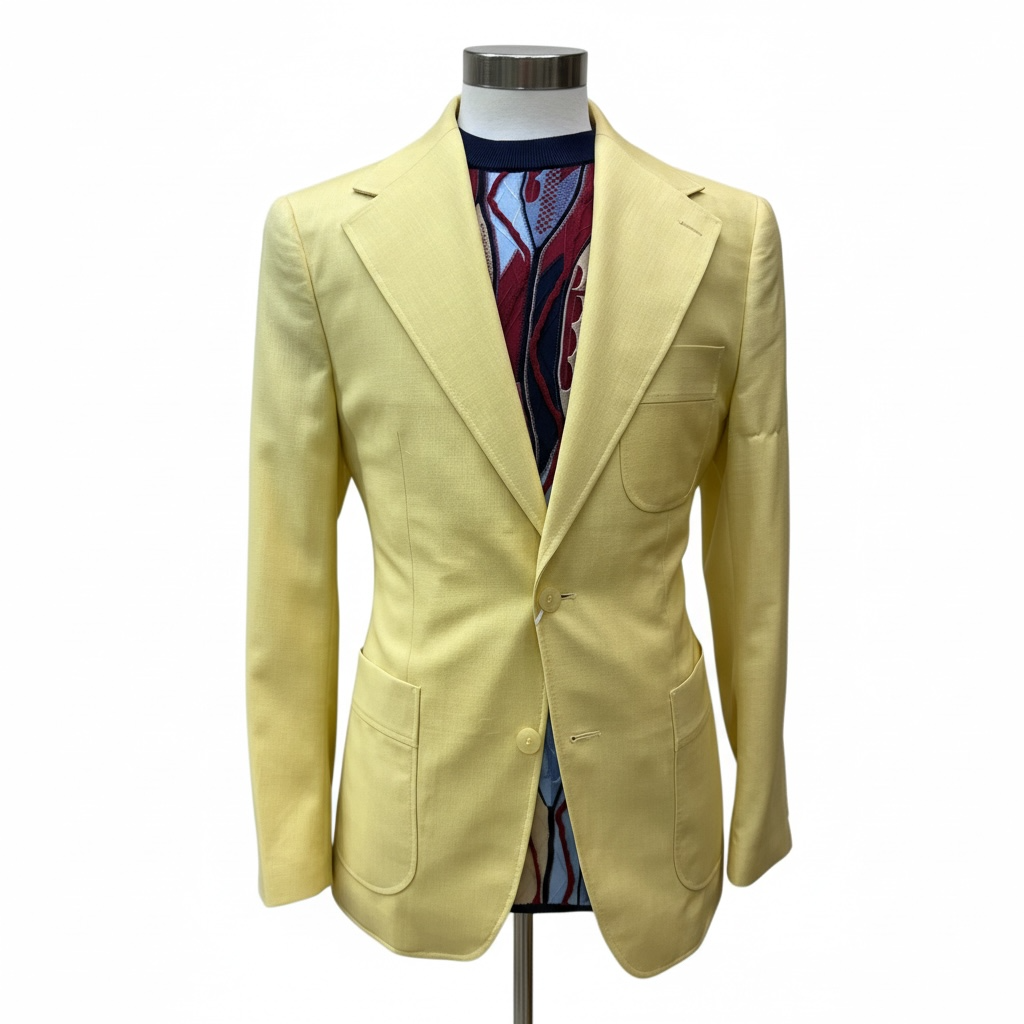 Couture Yellow Coat w/Navy Linen Pants