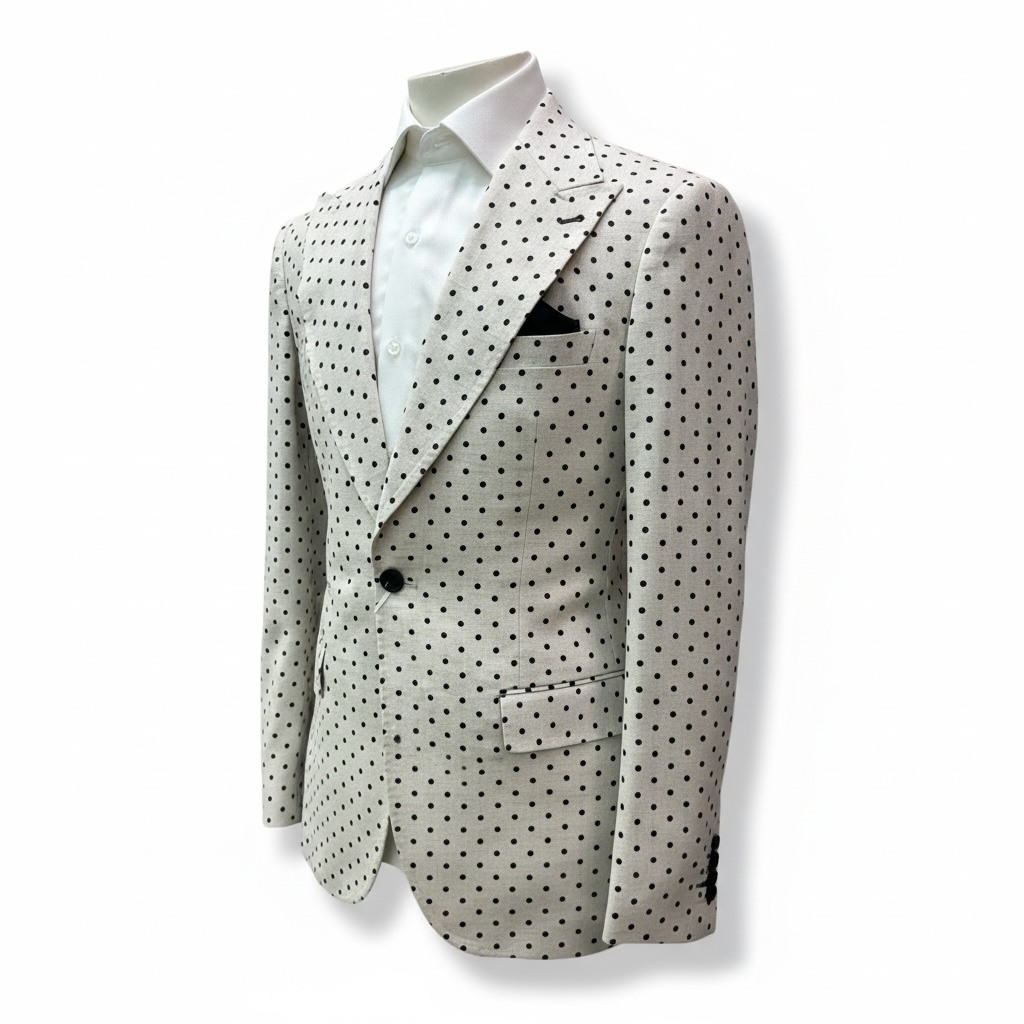 Couture Tan Black Polka Dot Coat w/Black Linen Pants