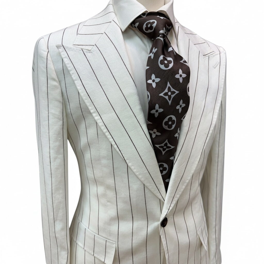 Couture Linen - White/Dark Brown Pinstripe
