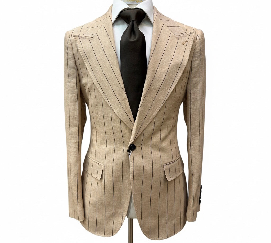 Couture Linen - Tan/Dark Brown Pinstripe