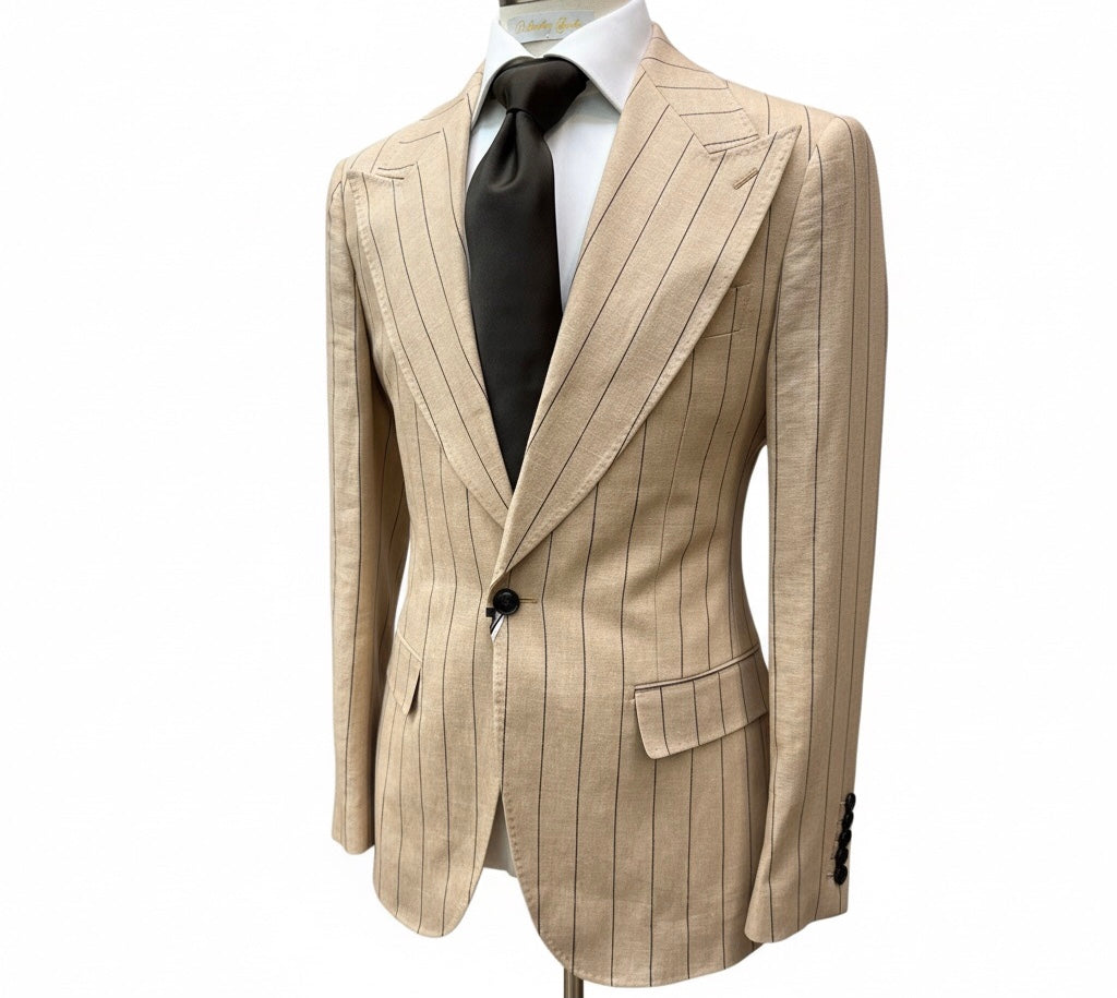 Couture Linen - Tan/Dark Brown Pinstripe