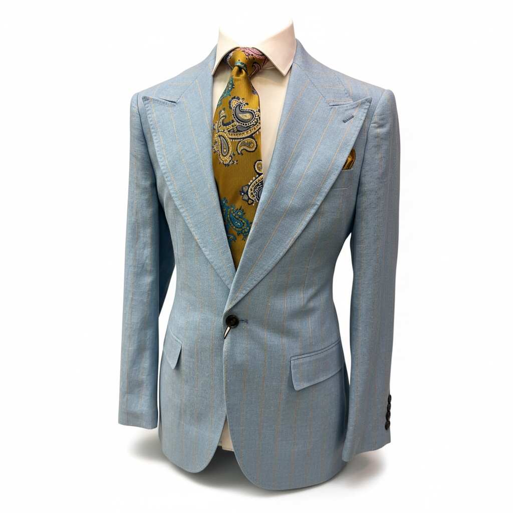 Couture Linen - Powder Blue/Tan Pinstripe