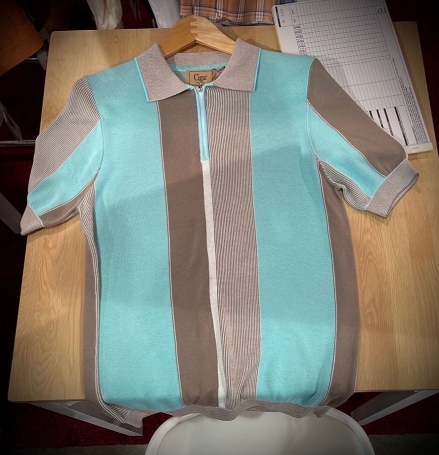 Cigar Couture Aqua/Brown/Cream Short Sleeve Knit