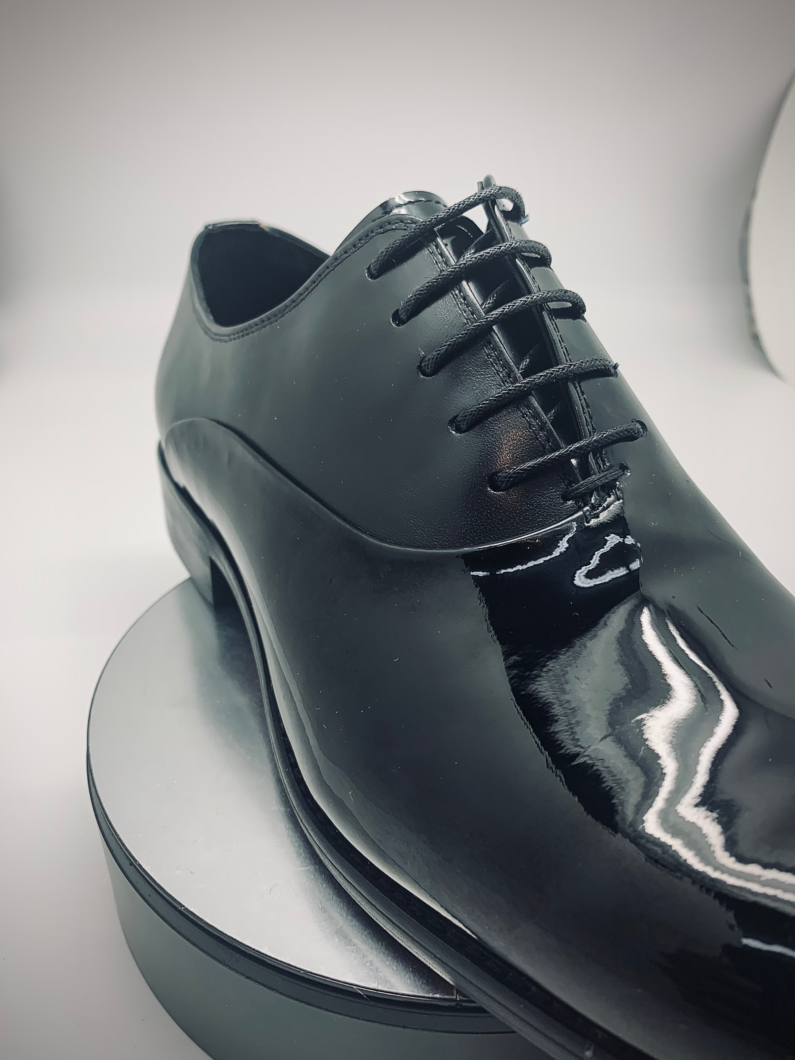 Stitch By Stitch Black Patent Leather Lace Up