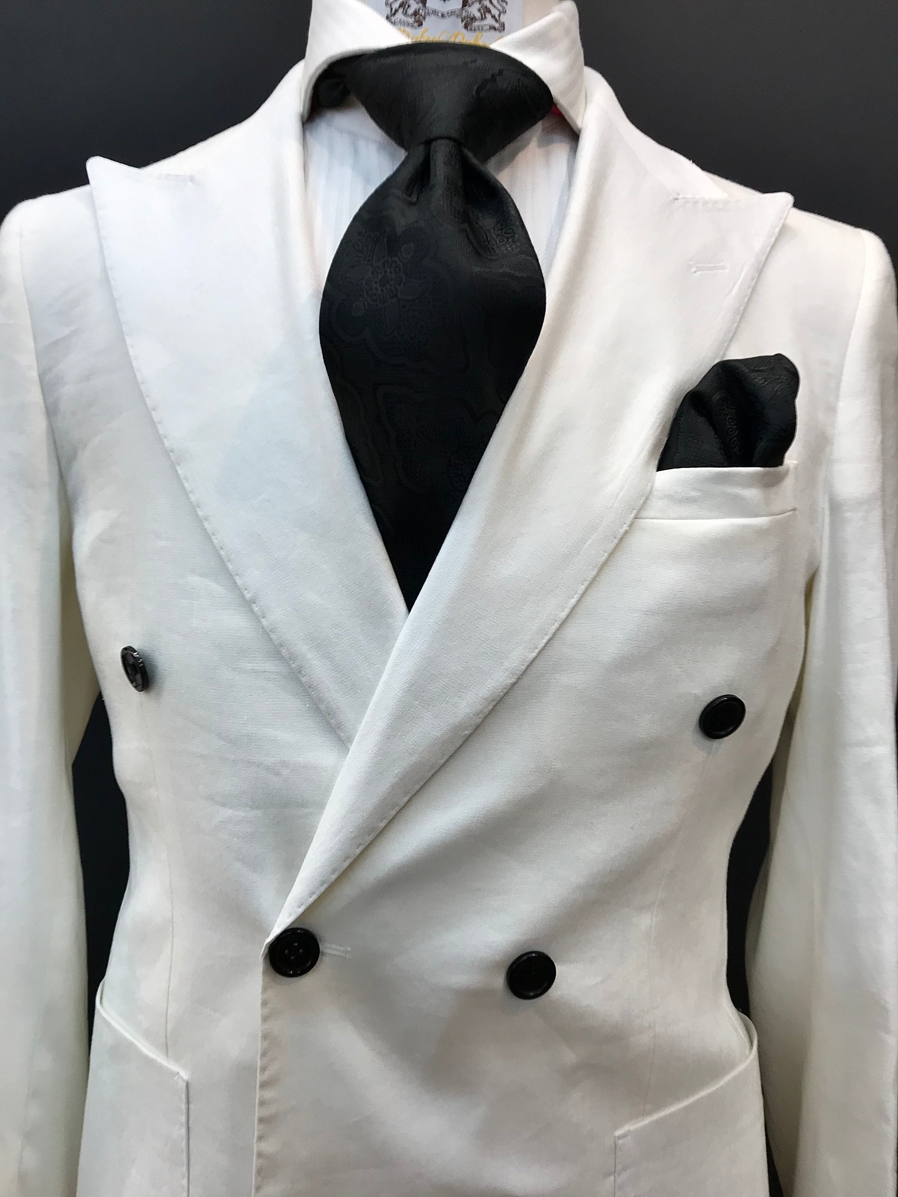 Tiglio Slim Fit Off White Double Breasted Stretch Linen Suit