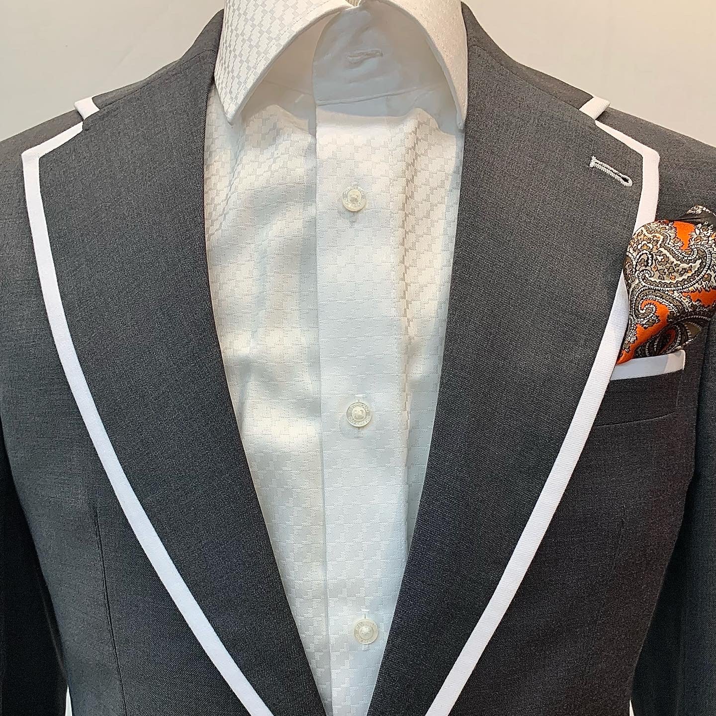 Stitch by Stitch Gray w/White Edge Trim Suit