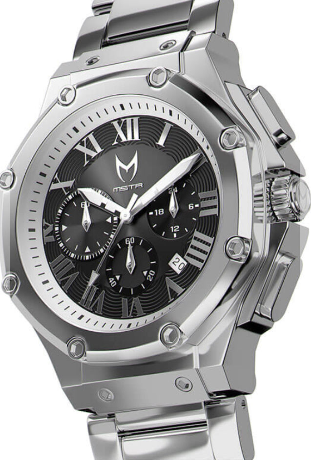 ?MSTR Silver and Black Blinged out Watch AM278PRB - MK SILVER POLISHED WATCH MSTR – MSTR main image 4