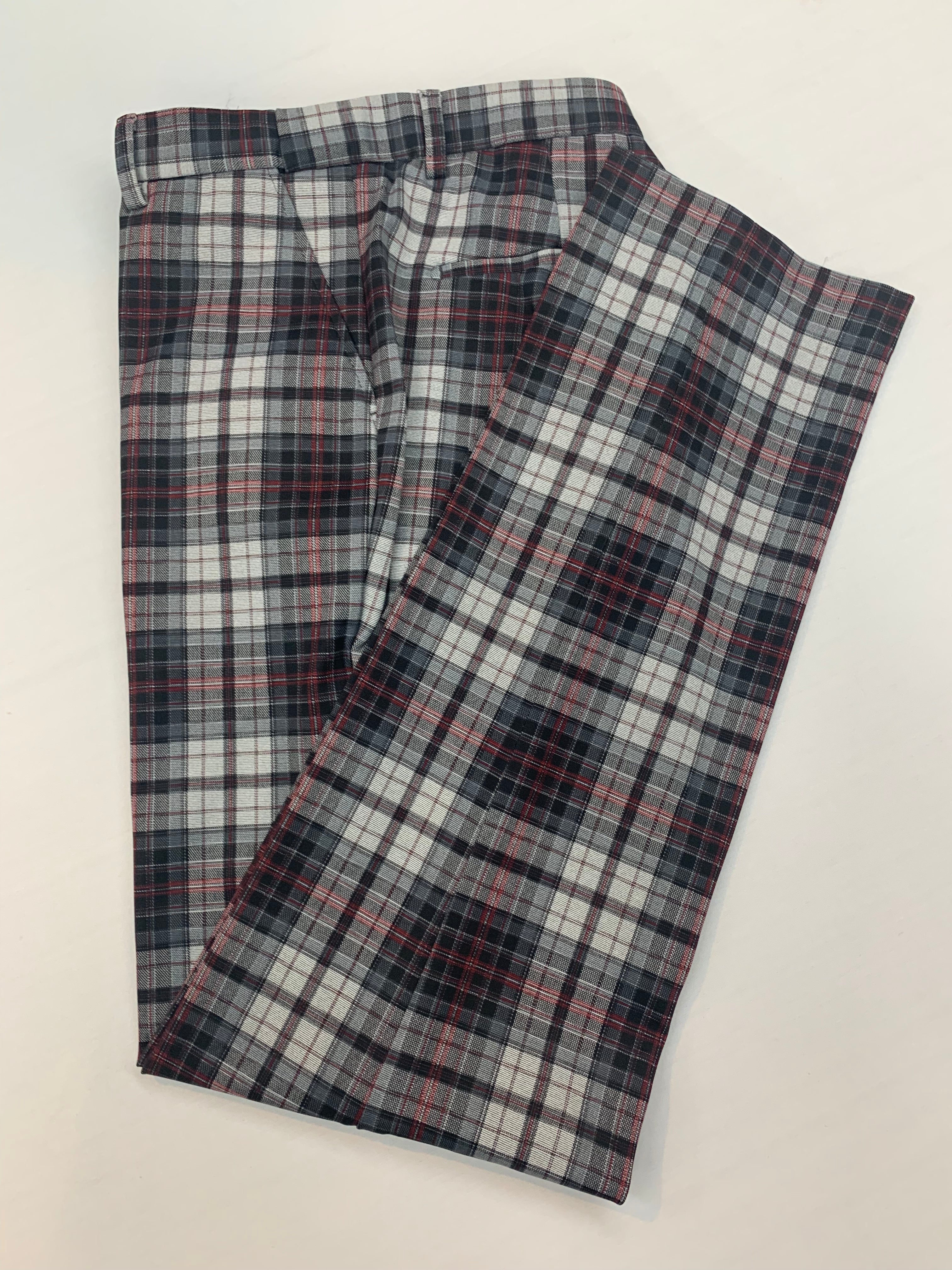 Slim Fitting Stretch Gray/Red/Black Plaid Slack