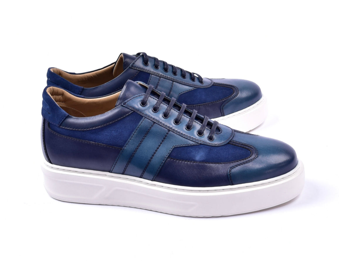 Blue Corrente Calfskin Lowtop Shoe