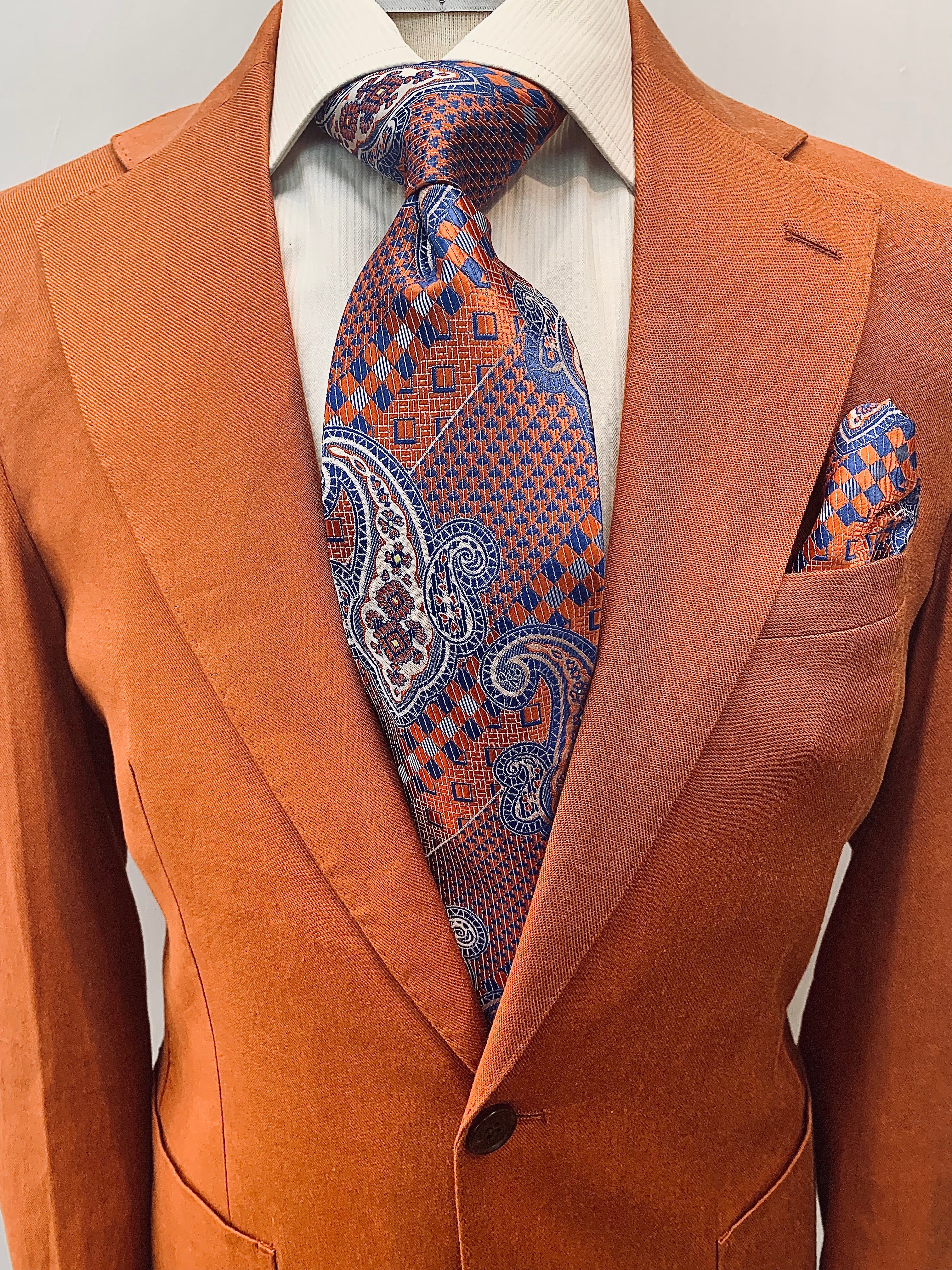 Tiglio Slim Fit Orange Stretch Linen Suit