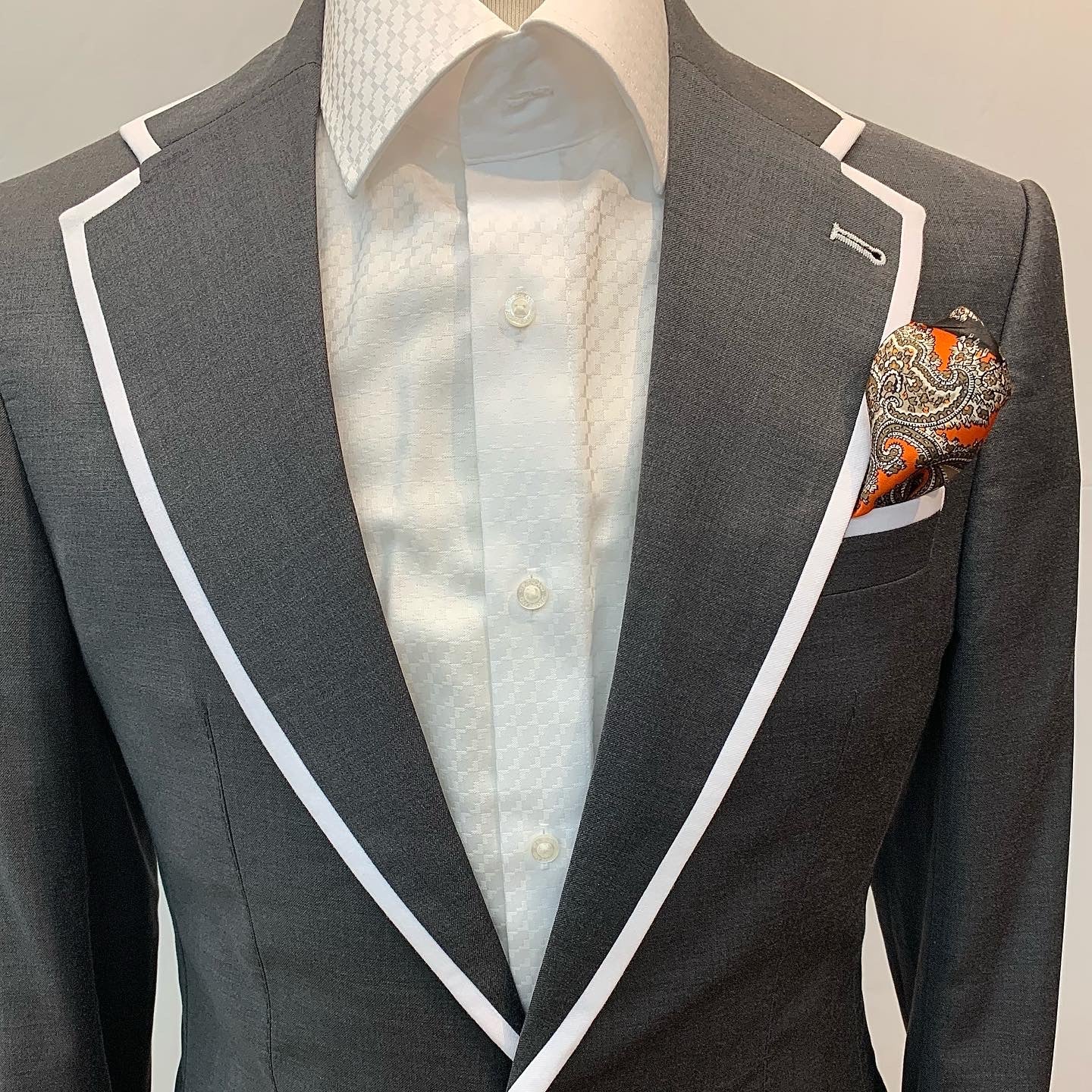 Stitch by Stitch Gray w/White Edge Trim Suit