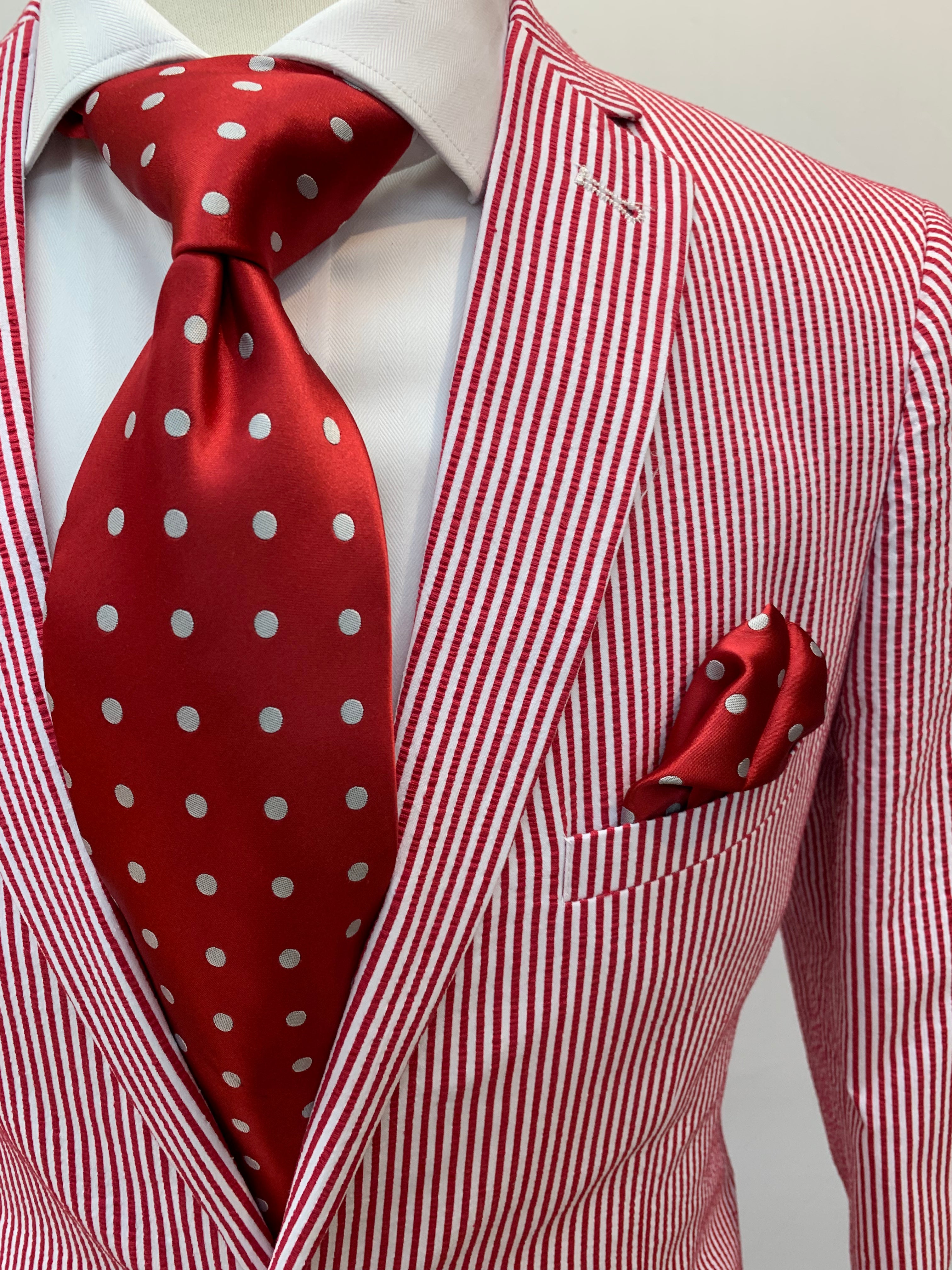 Paisley & Gray Slim Fit Red Striped Seersucker Suit