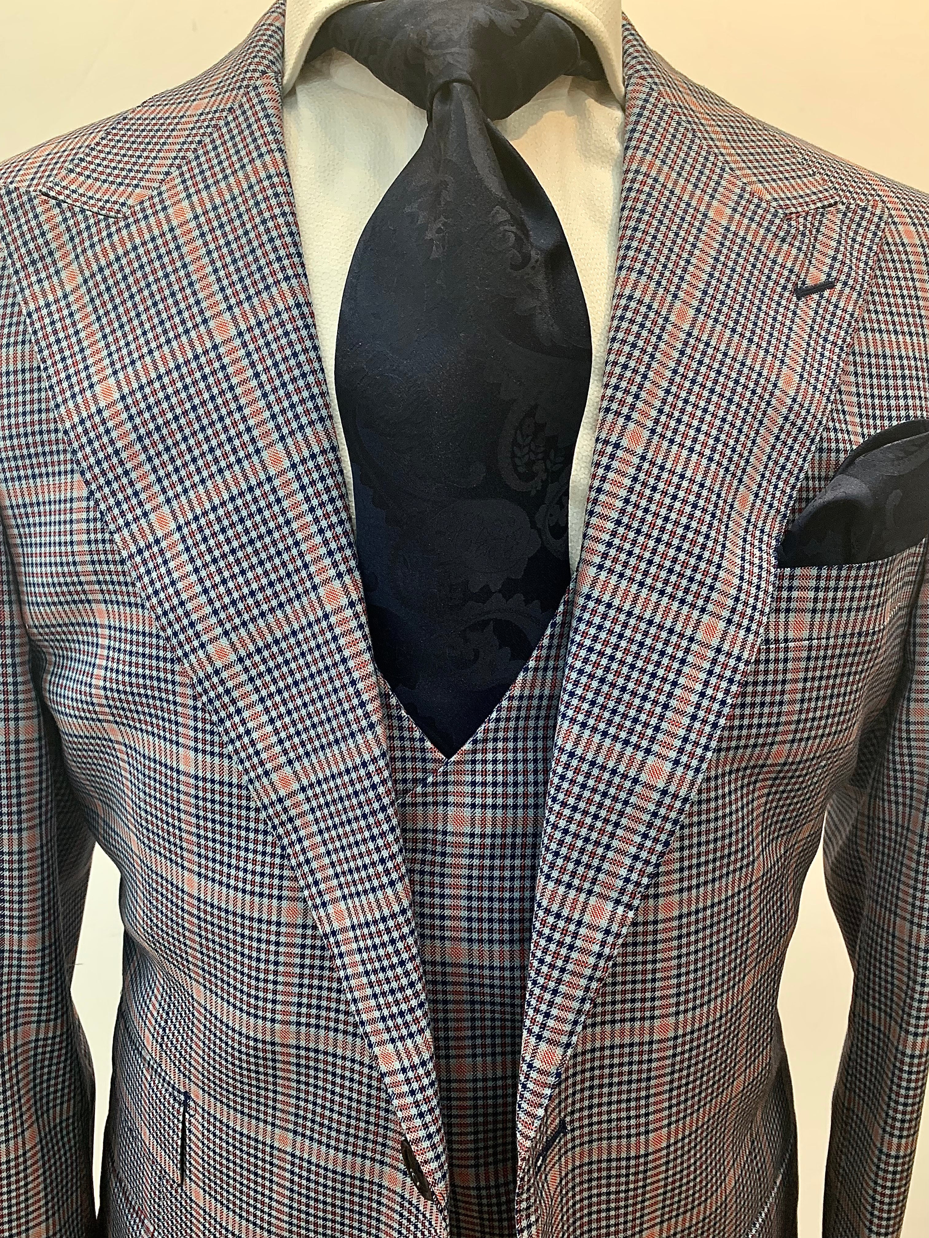 Tiglio Blue Plaid Windowpane 3pc Suit