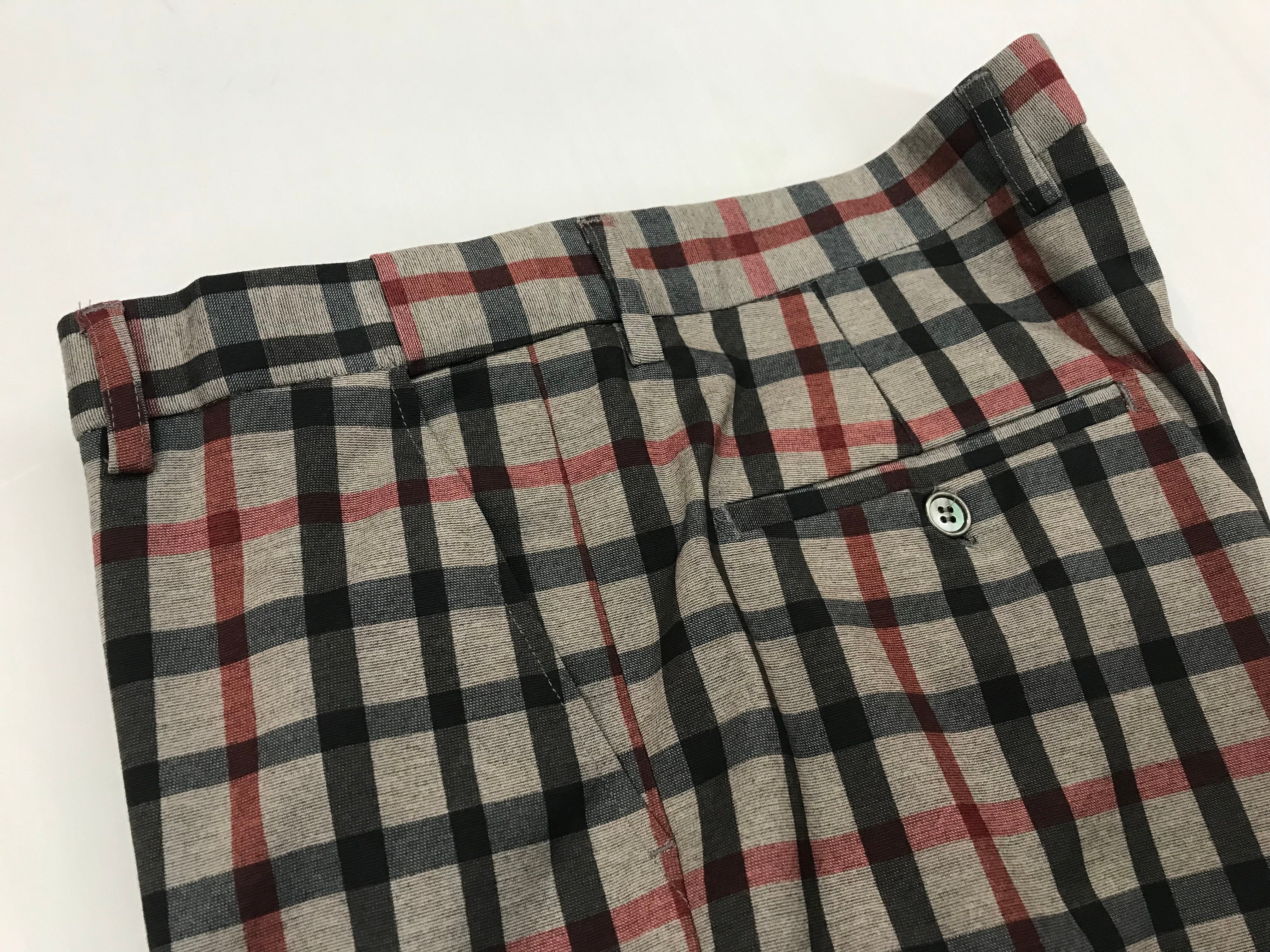 Slim Fitting Stretch Gray/Red/Black Plaid Slack