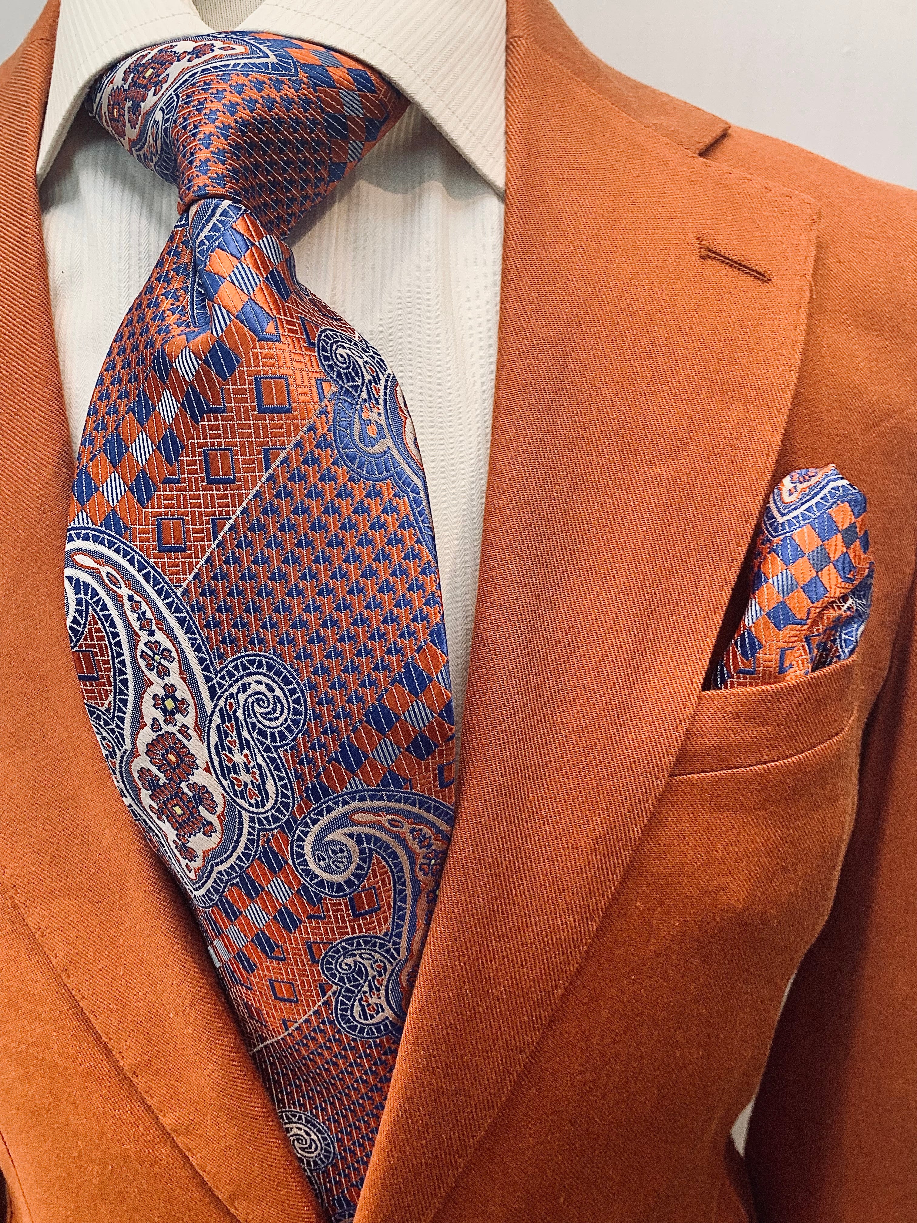 Tiglio Slim Fit Orange Stretch Linen Suit