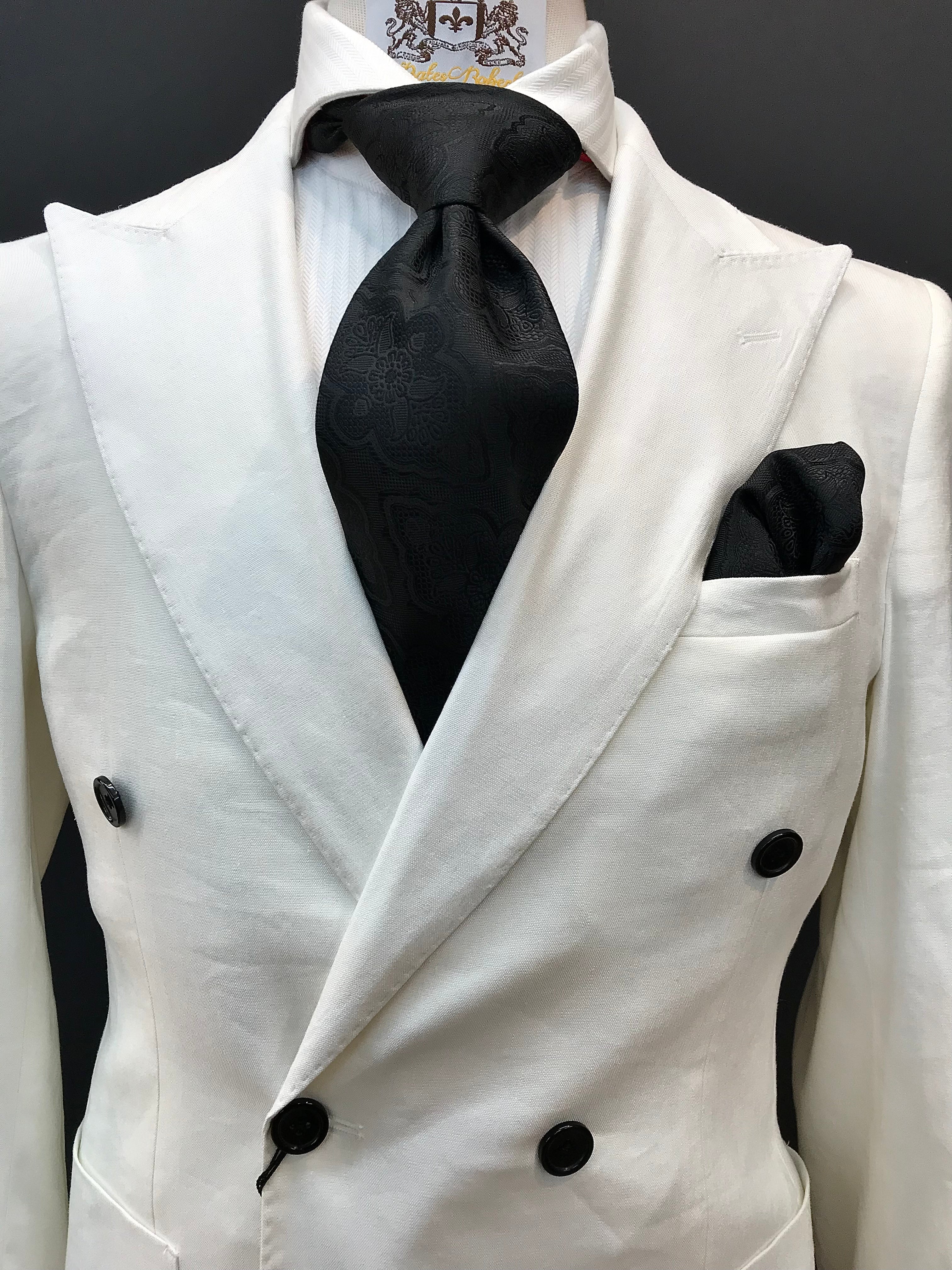Tiglio Slim Fit Off White Double Breasted Stretch Linen Suit