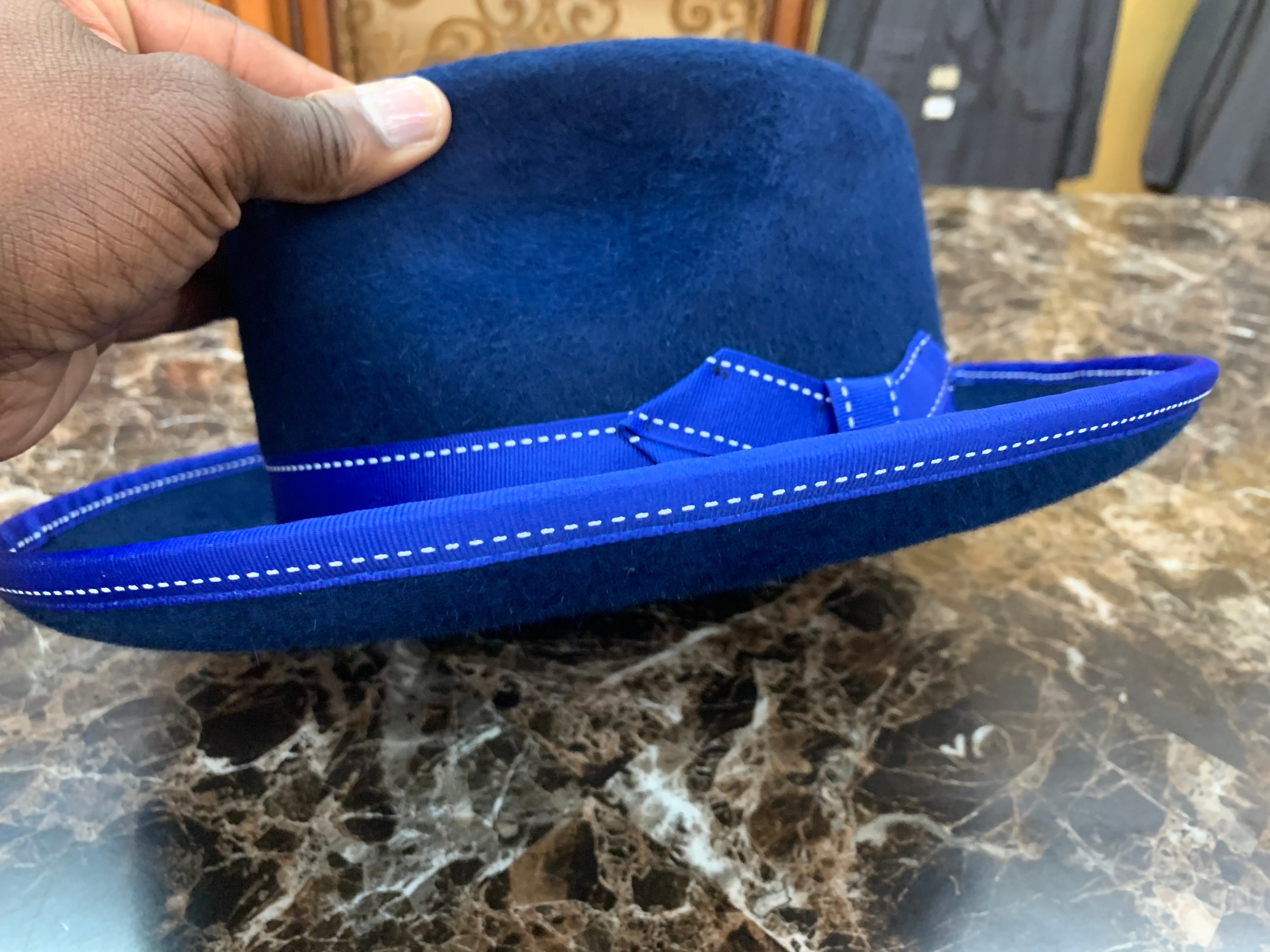 Royal Blue Felt Fur w/White Stitch Detailing