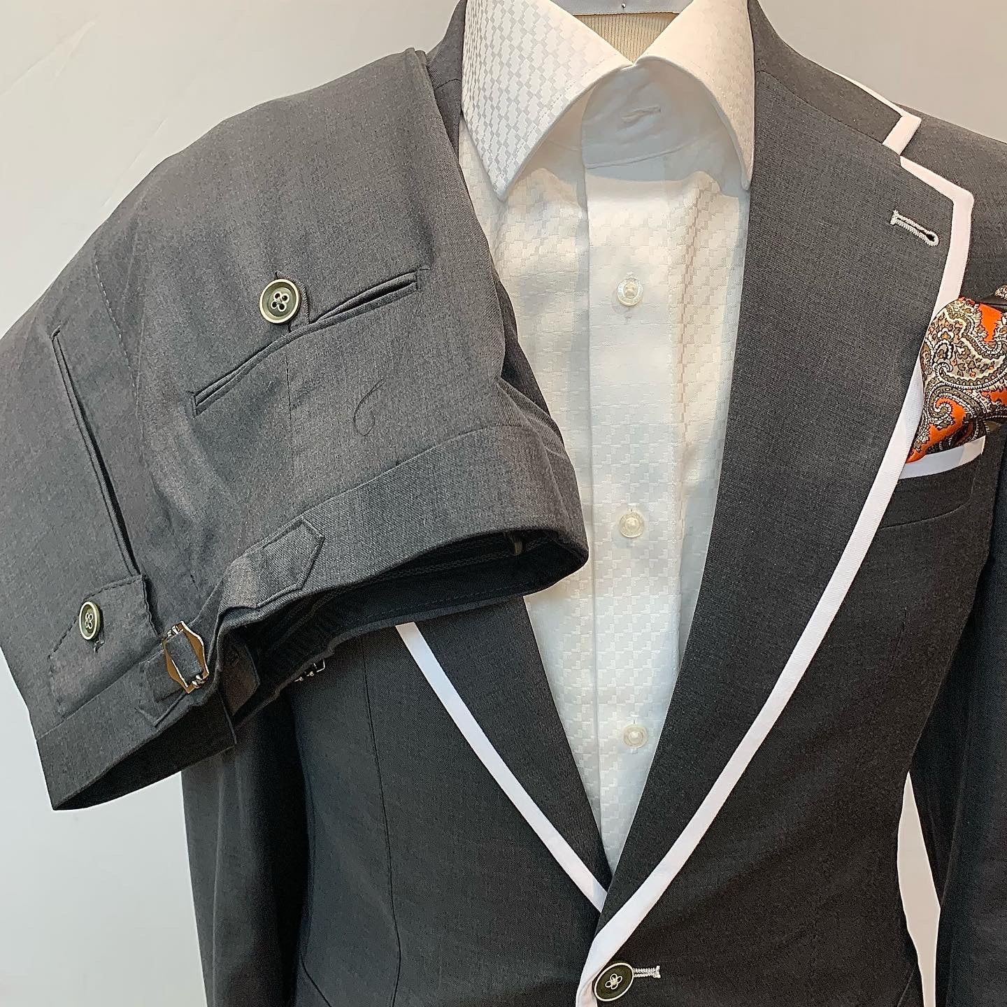 Stitch by Stitch Gray w/White Edge Trim Suit