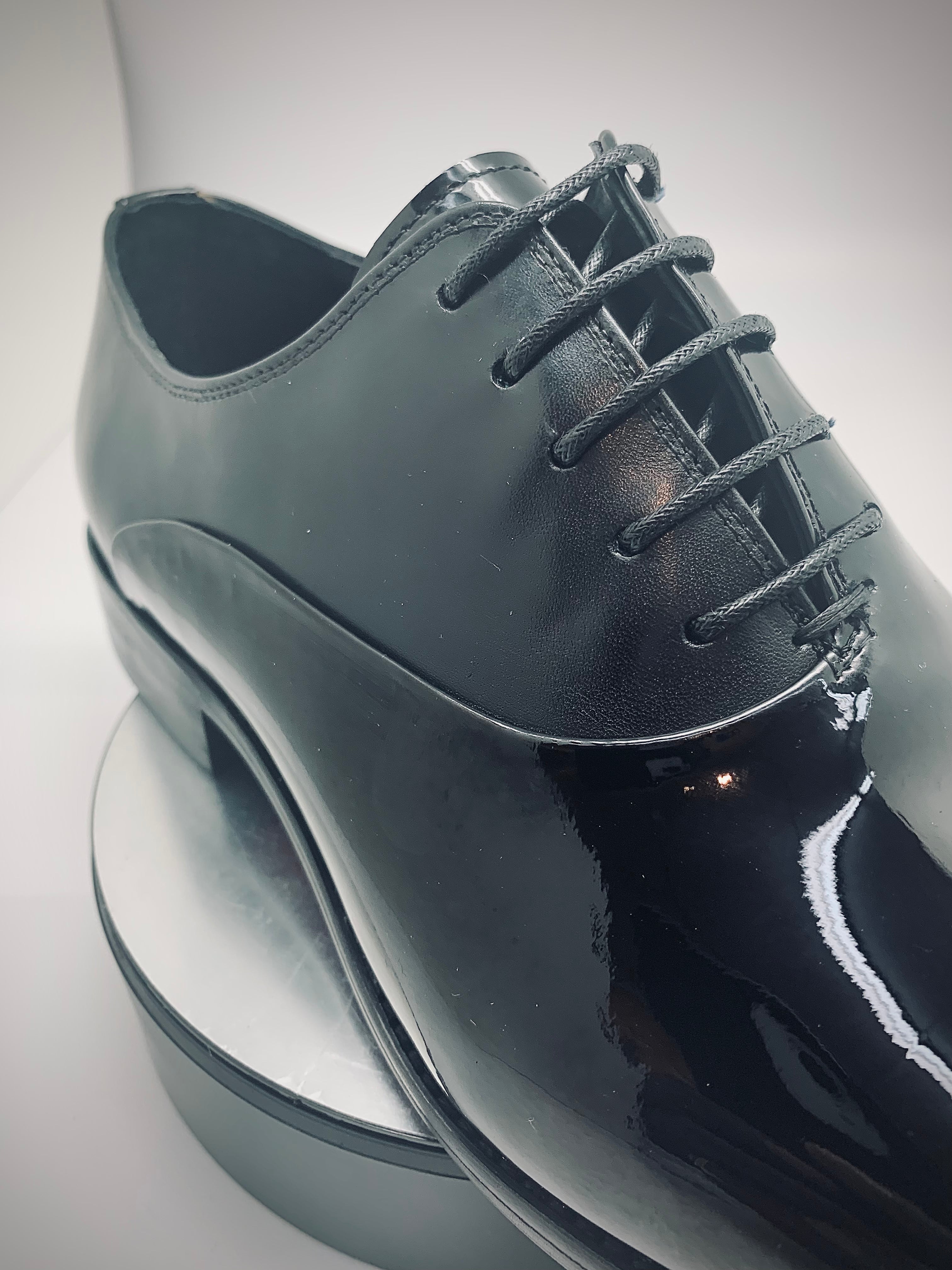 Stitch By Stitch Black Patent Leather Lace Up