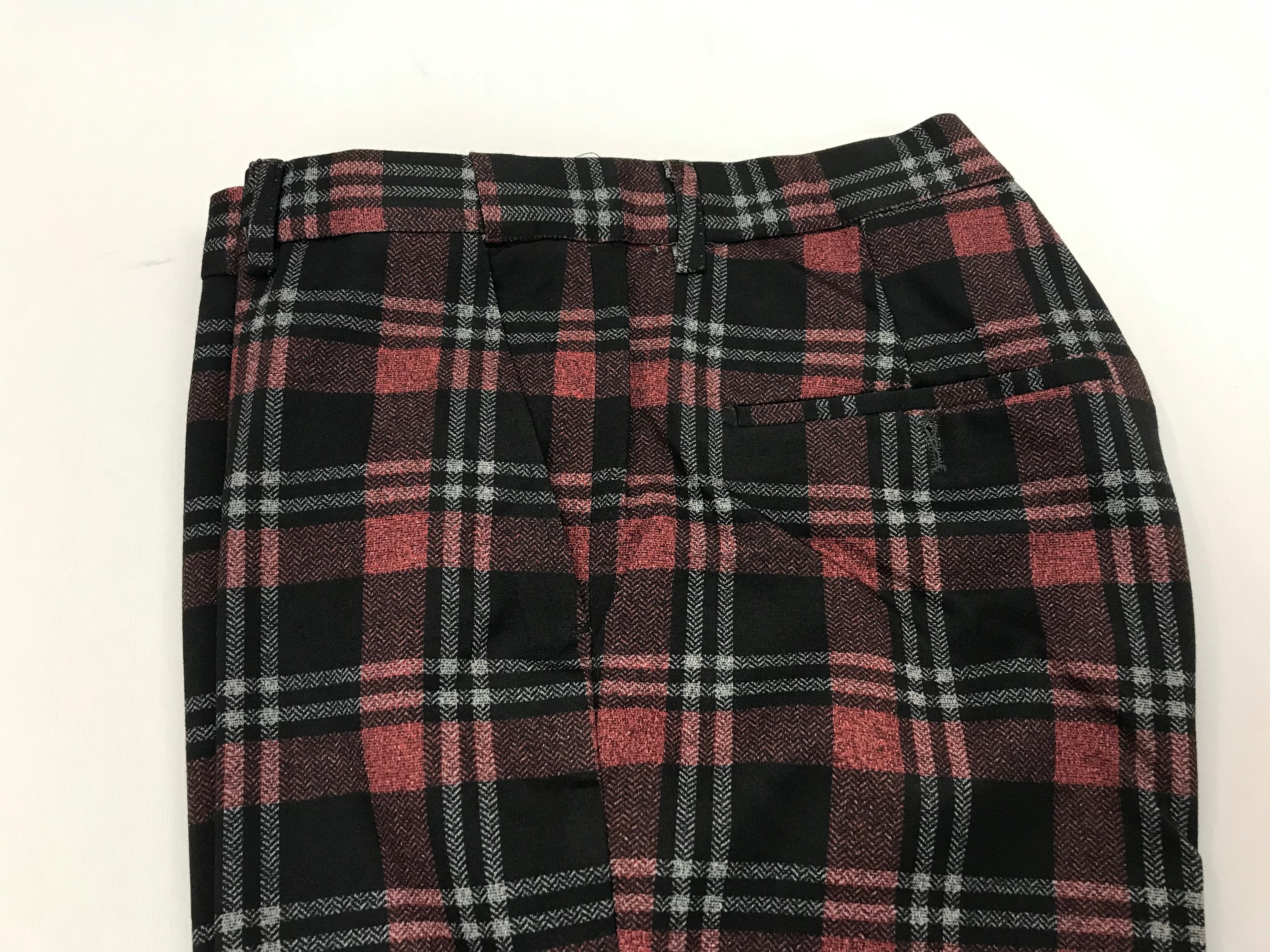 Slim Fitting Stretch Red/Black/Gray Plaid Slack