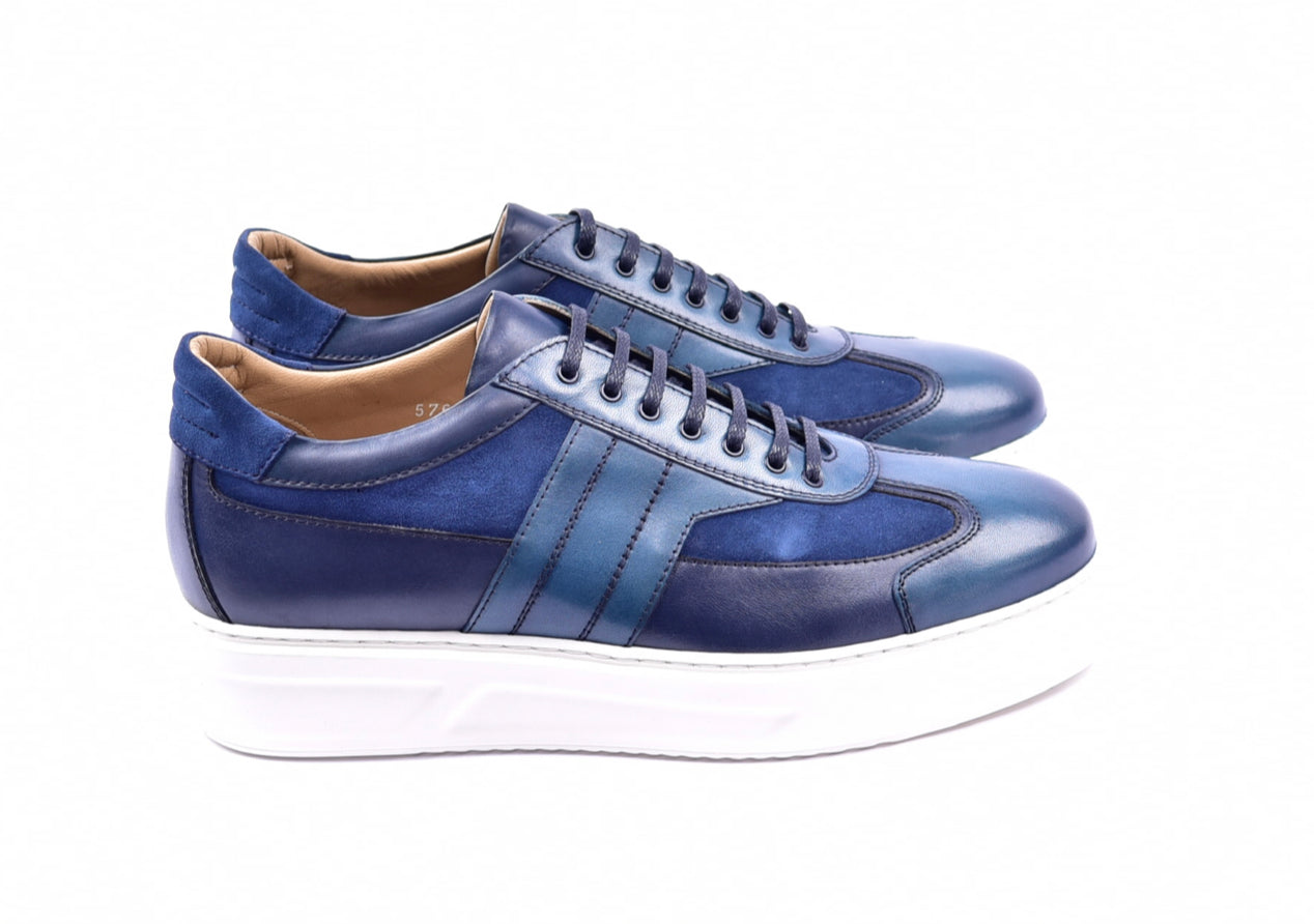 Blue Corrente Calfskin Lowtop Shoe