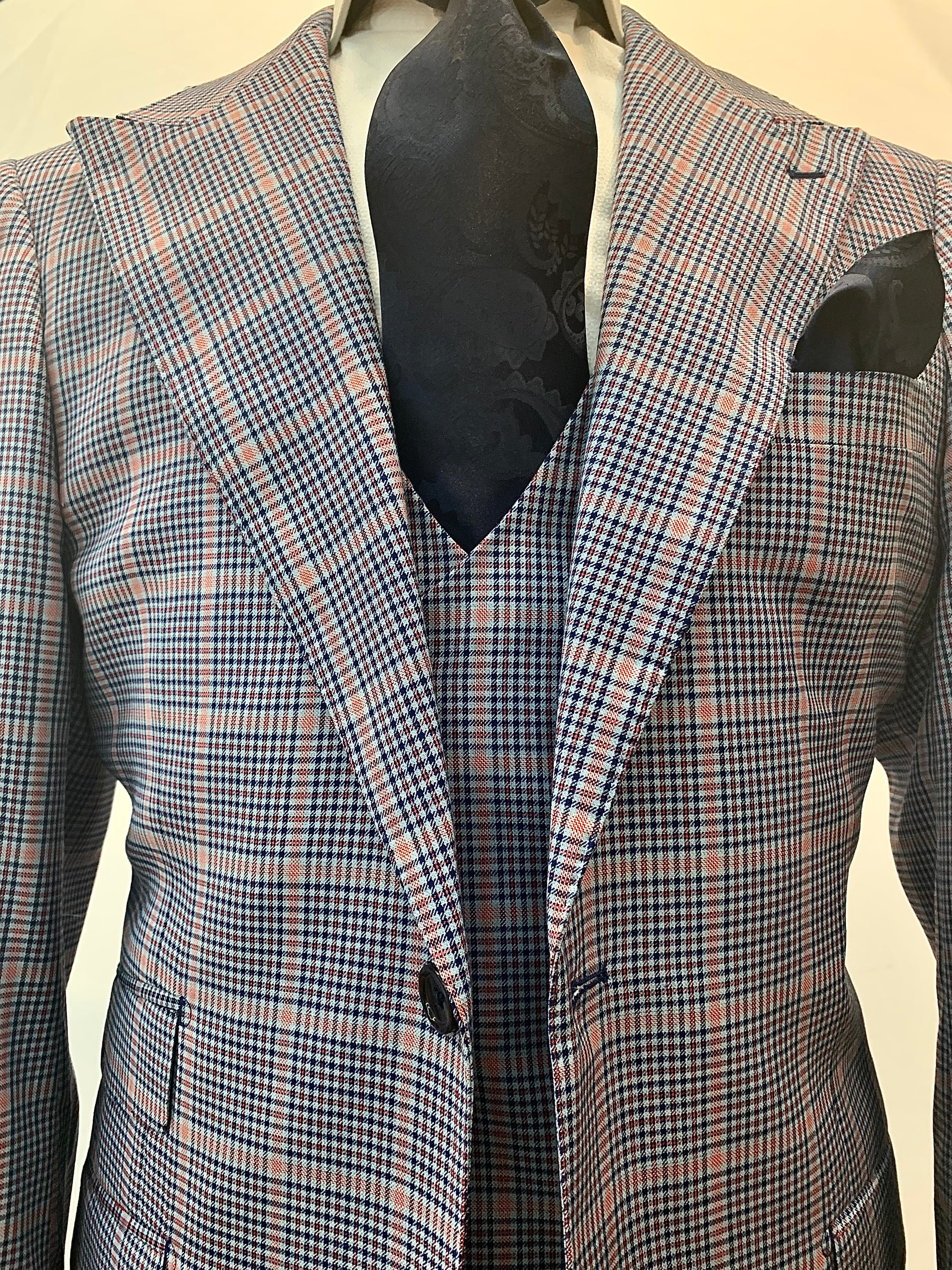 Tiglio Blue Plaid Windowpane 3pc Suit