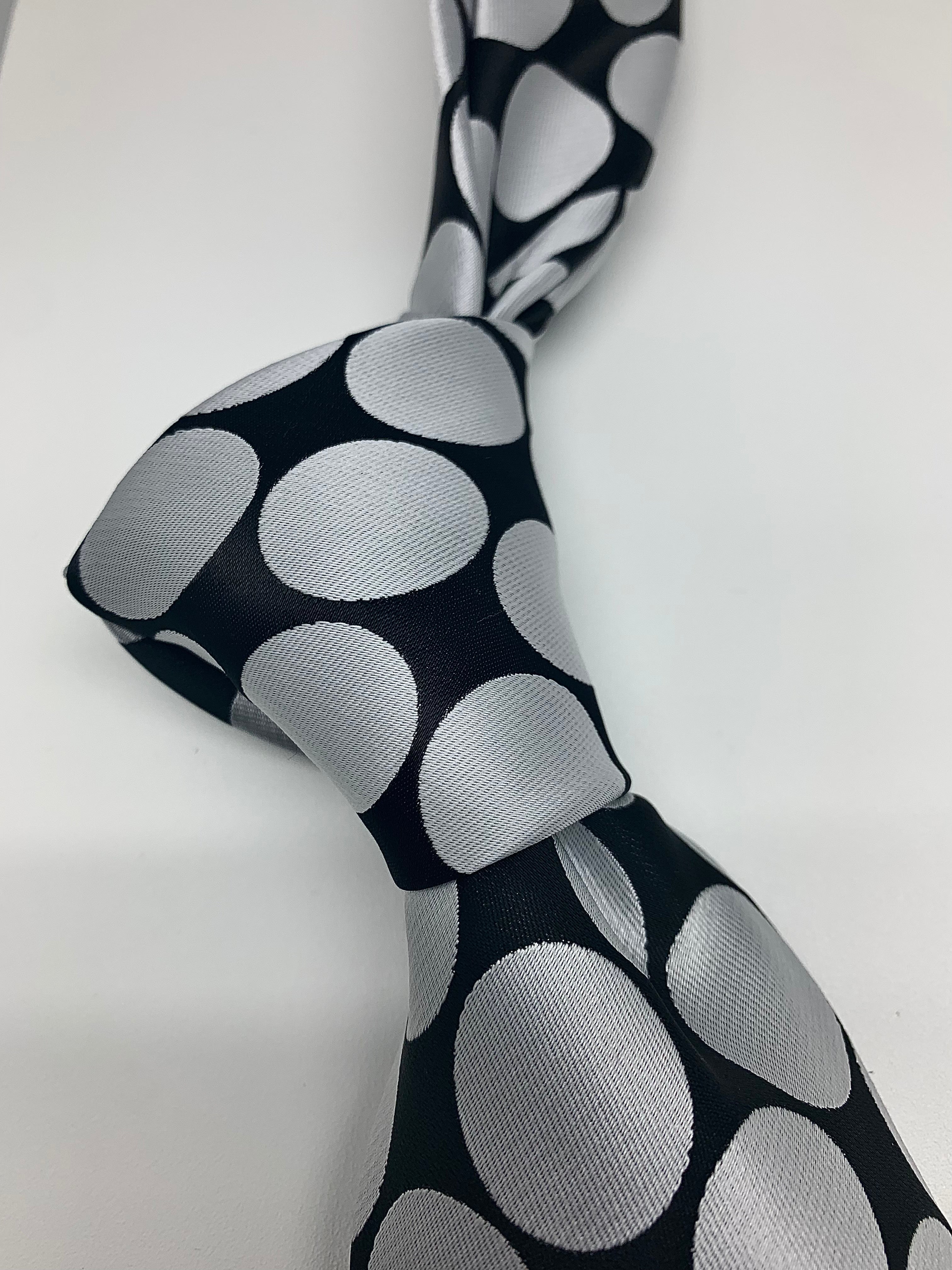 Black/Silver White Polka Dot Tie