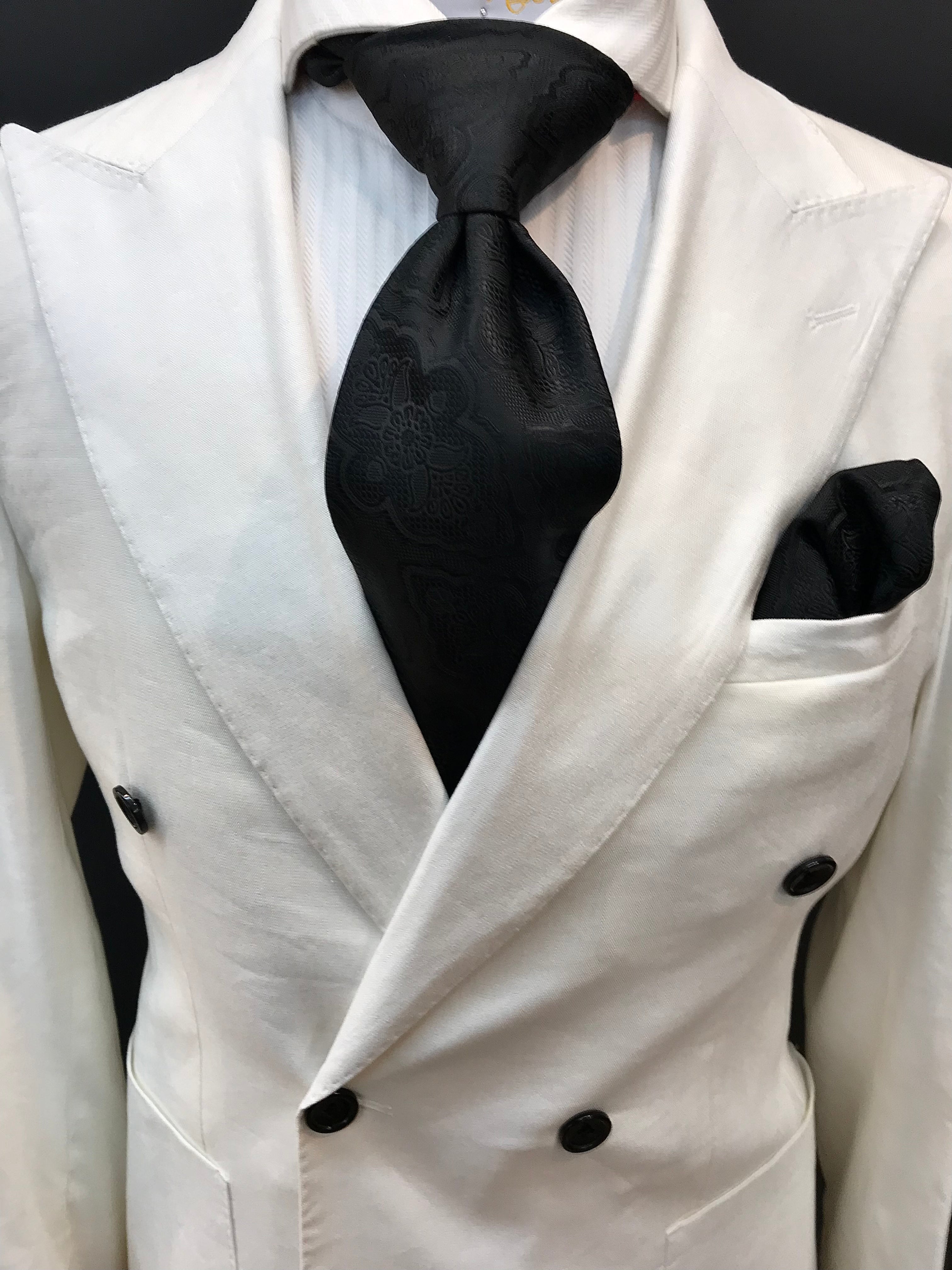 Tiglio Slim Fit Off White Double Breasted Stretch Linen Suit