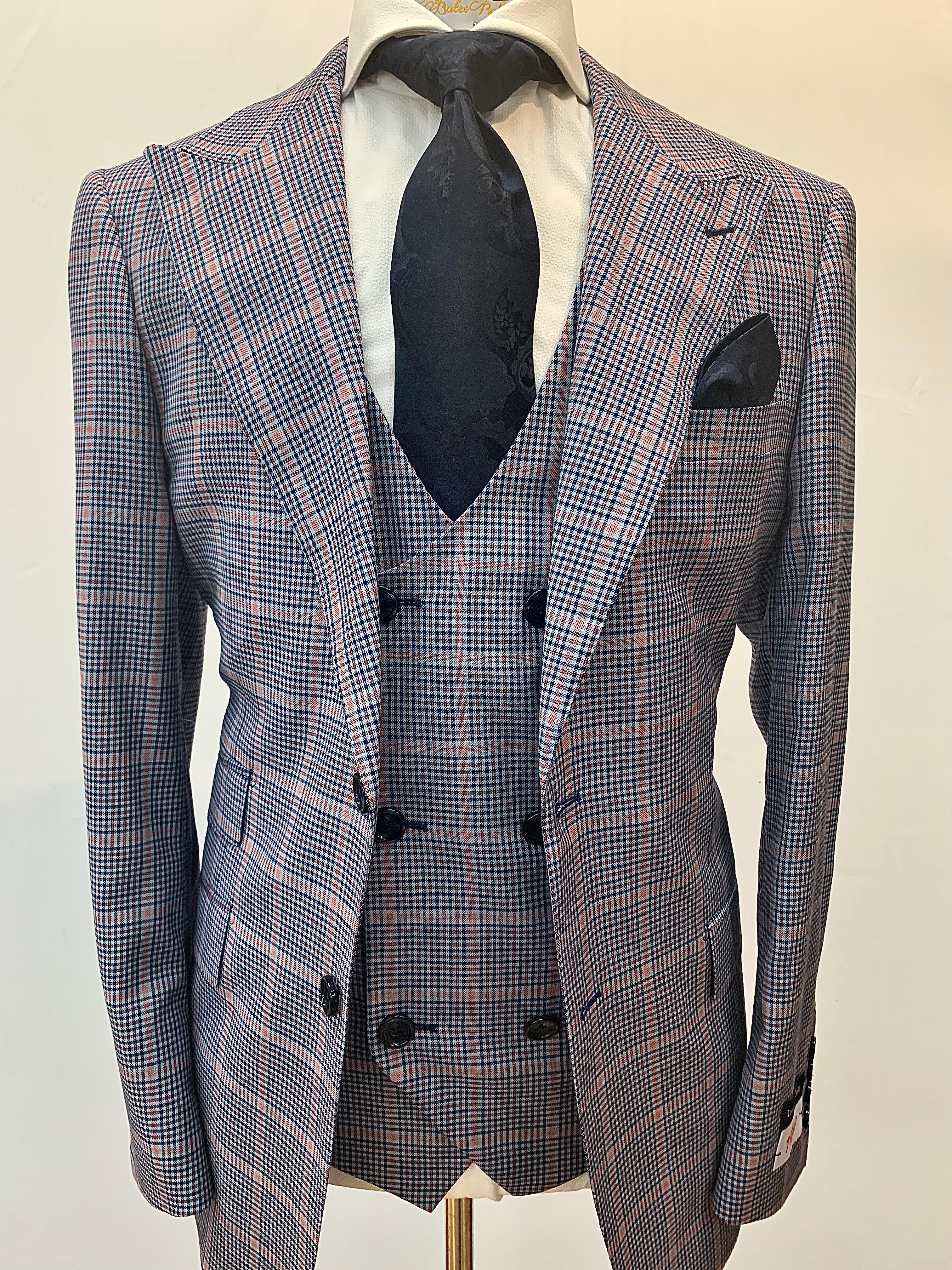 Tiglio Blue Plaid Windowpane 3pc Suit