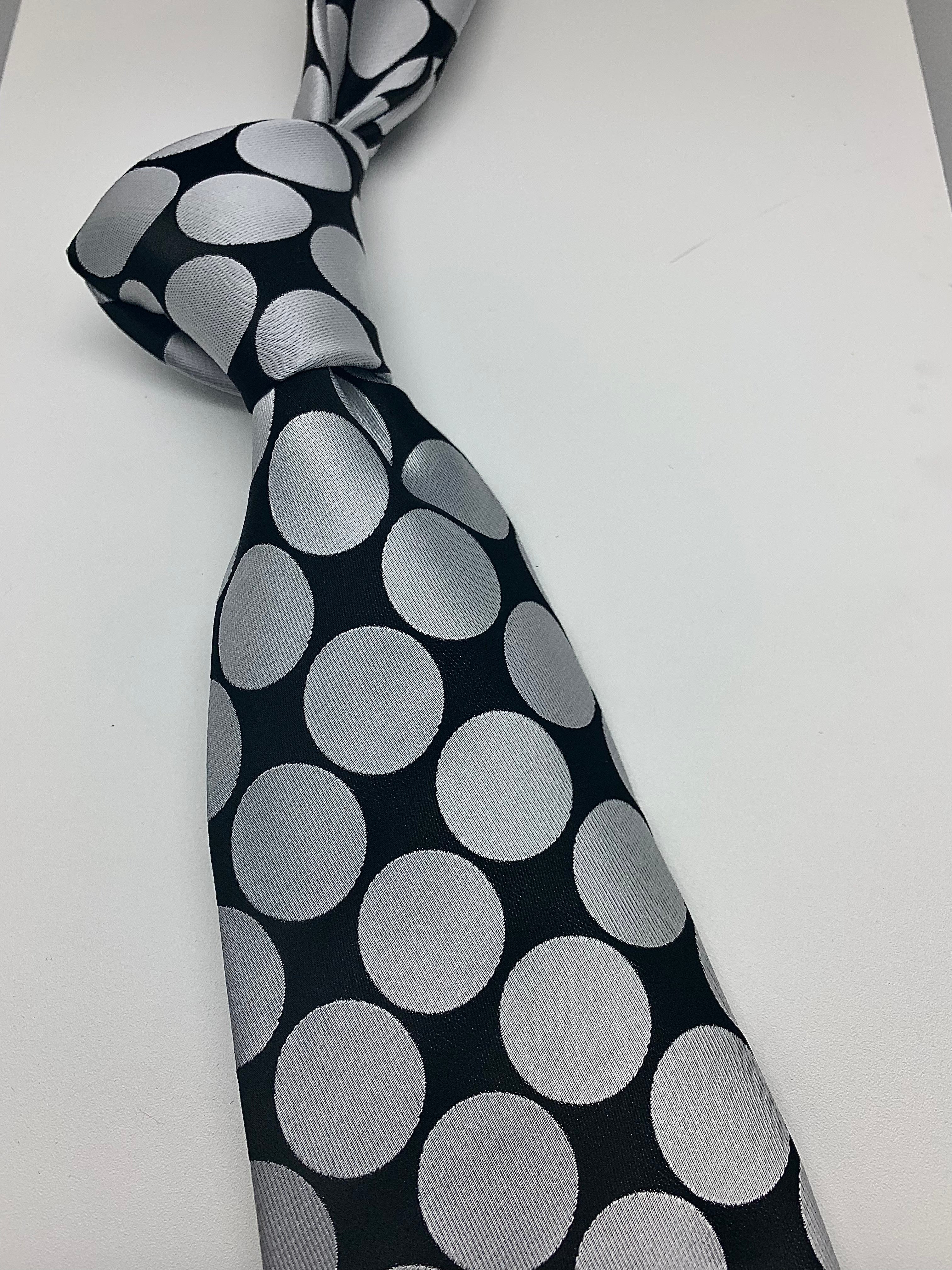 Black/Silver White Polka Dot Tie