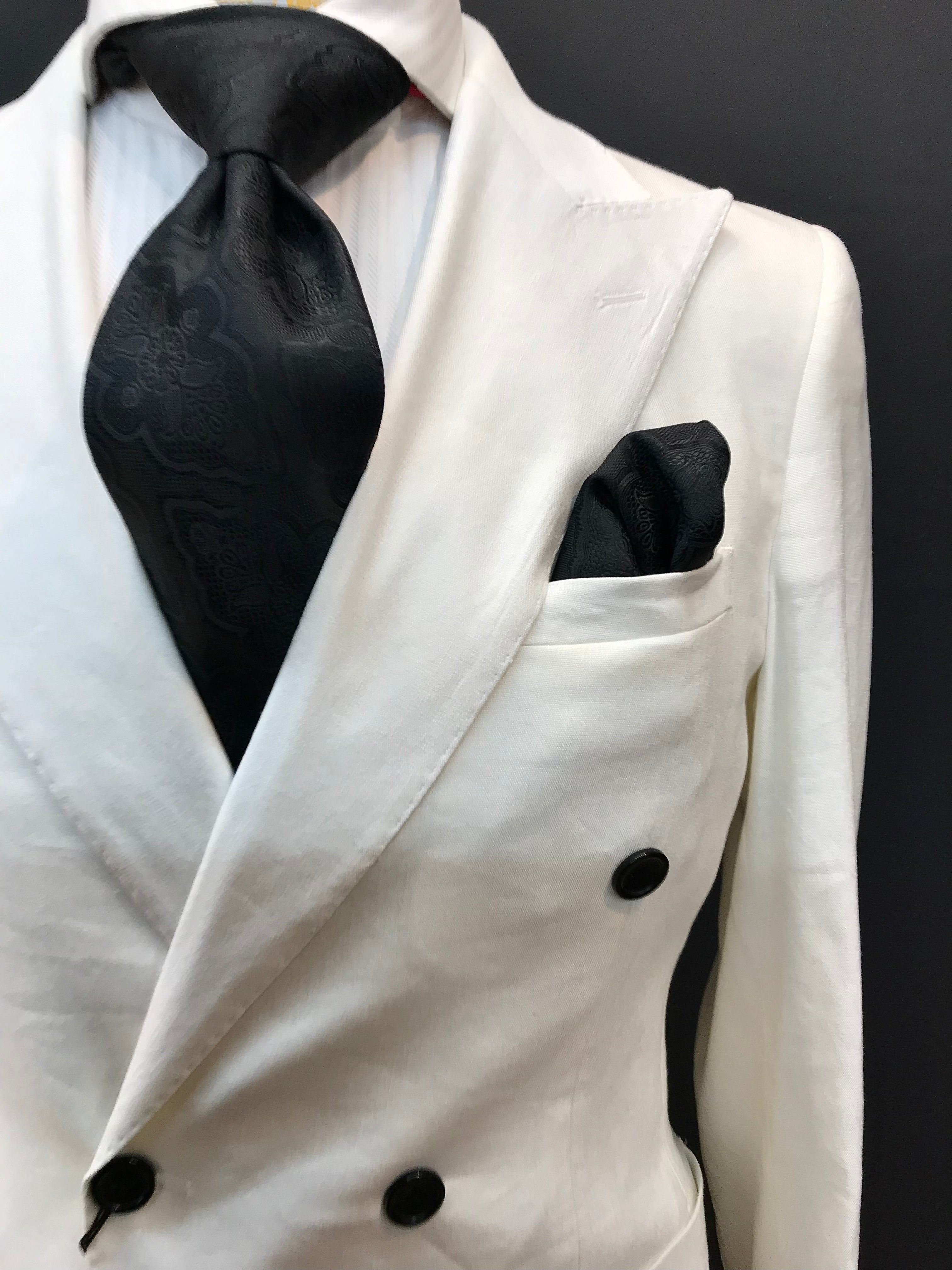 Tiglio Slim Fit Off White Double Breasted Stretch Linen Suit