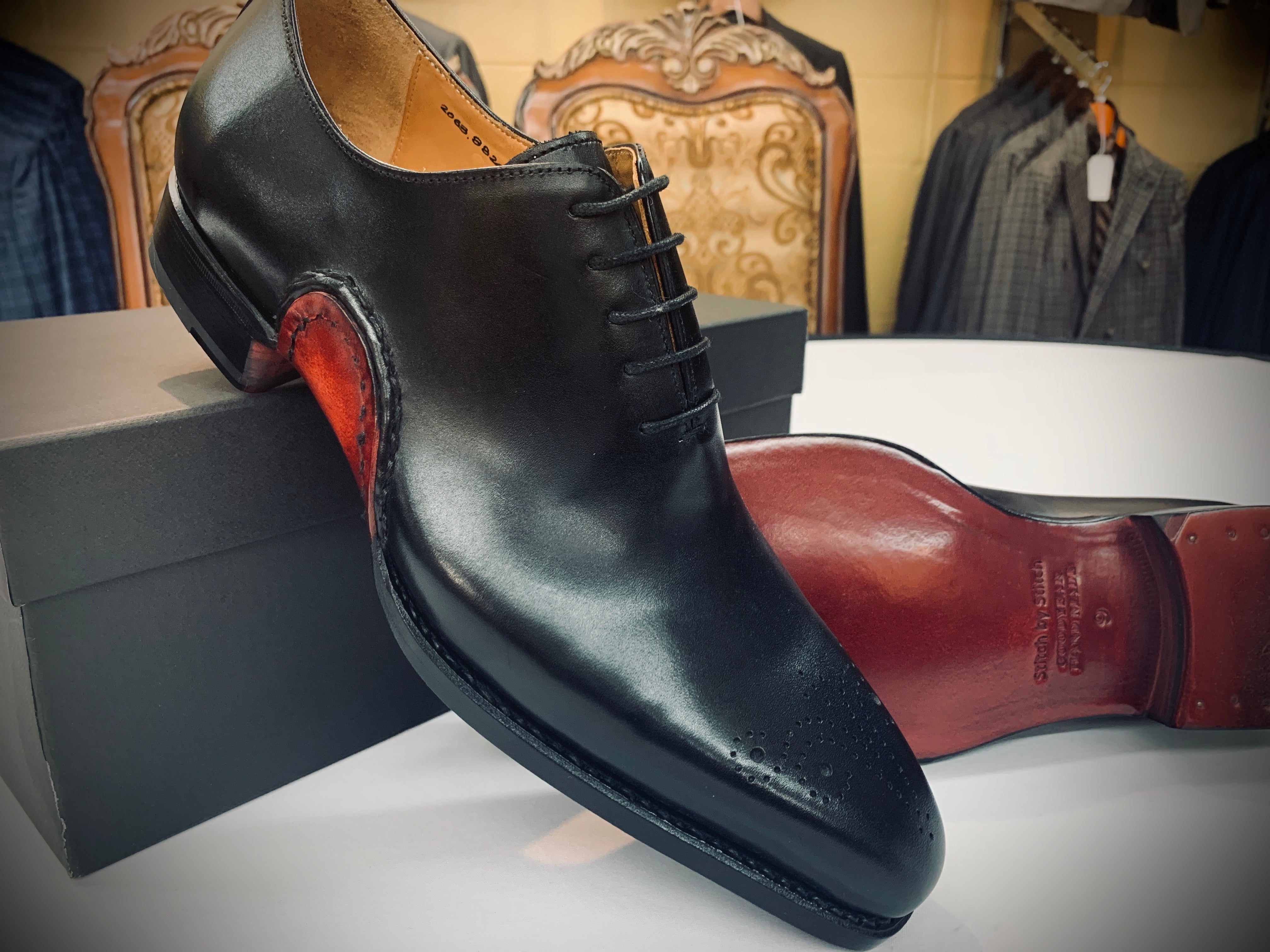 Stitch by Stitch Black Dress Shoe w/Red Bottom