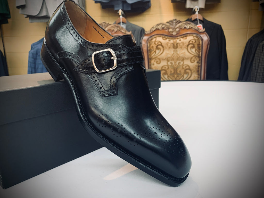 Sterling Sewn Black Leather Men\'s Monk Strap Shoes Stitch by Stitch Black Monkstrap main image 3
