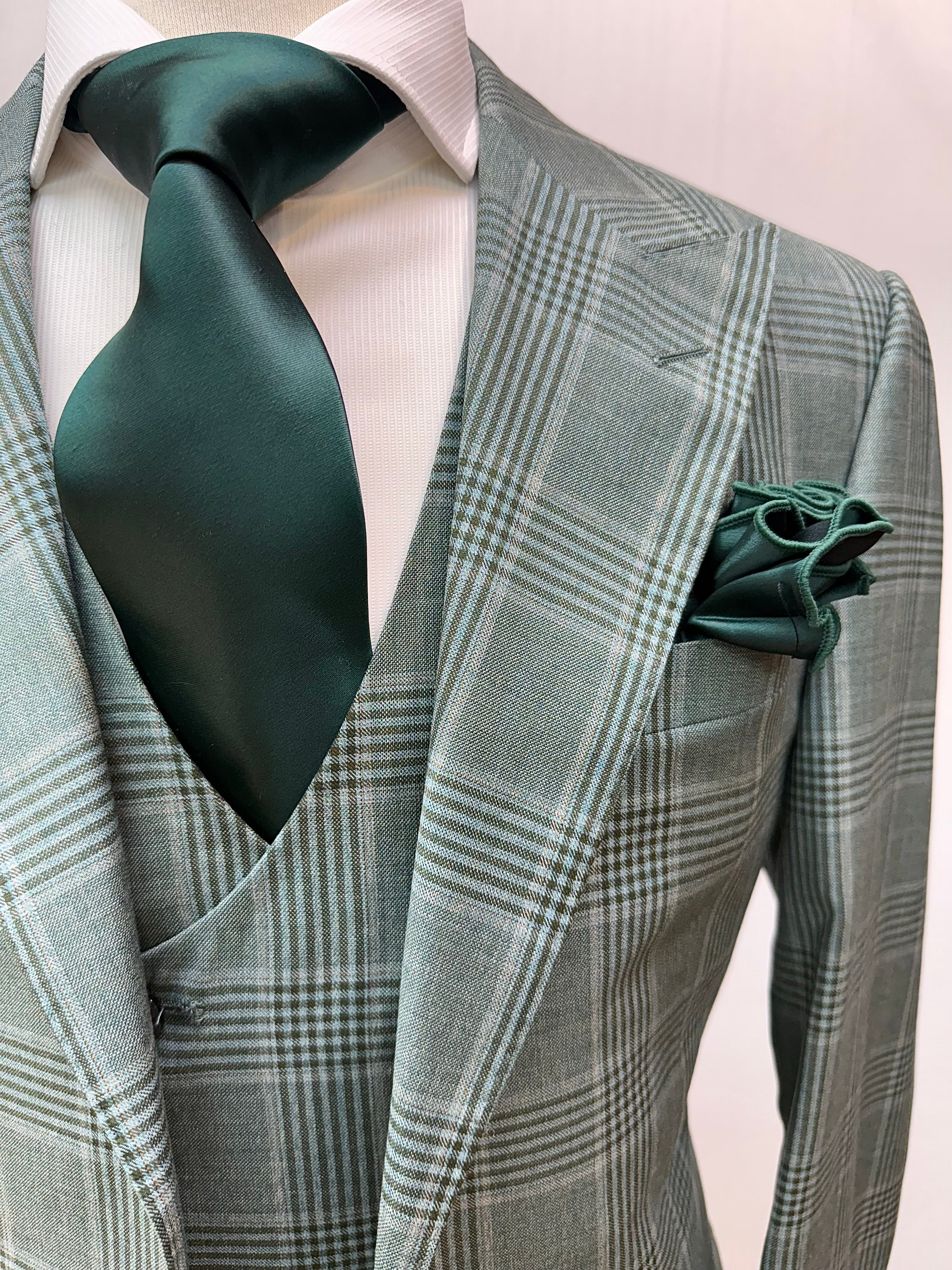 Tiglio Suit 3pc Green Plaid
