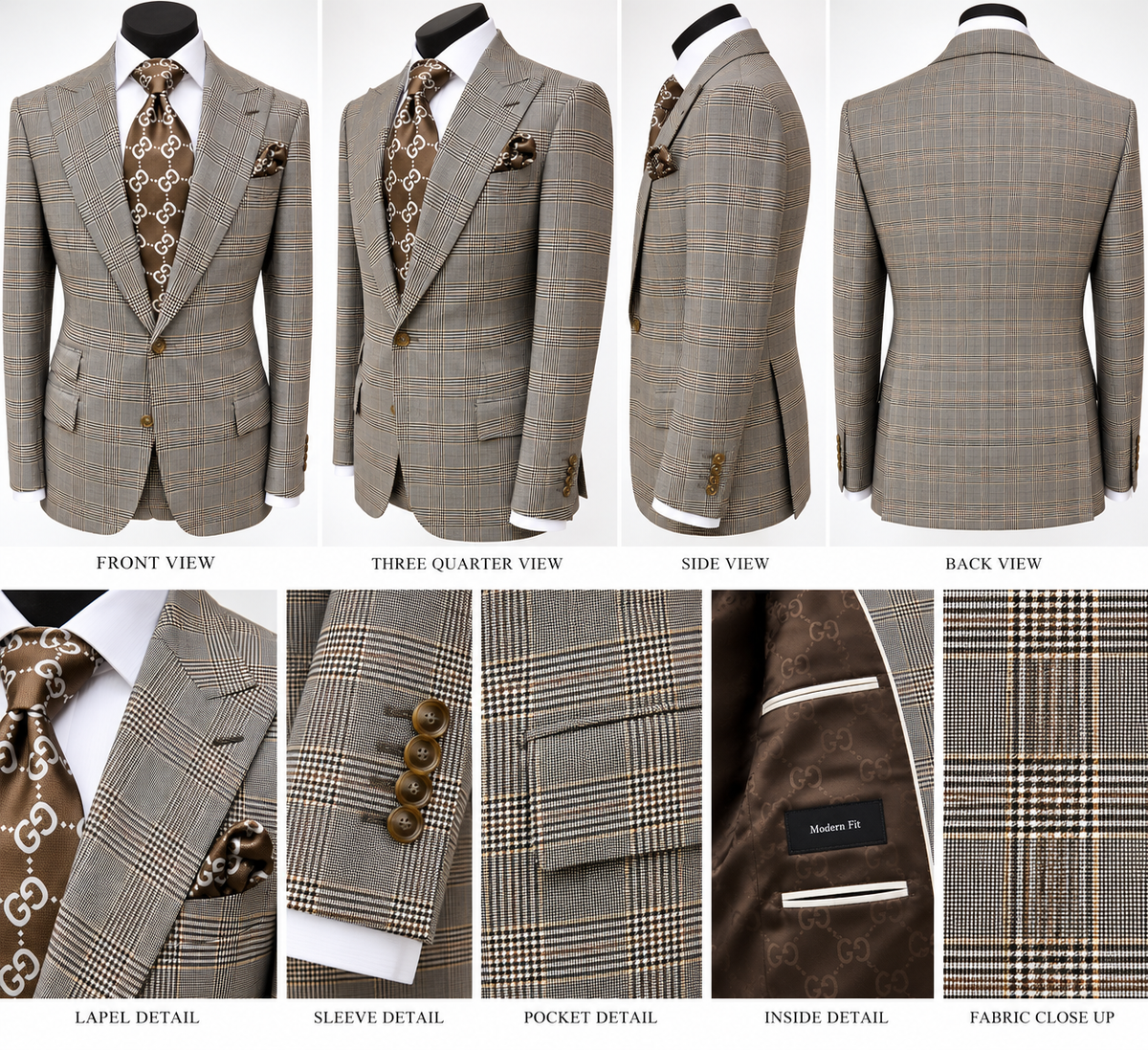 Berragamo 3pc Tan/Brown Plaid