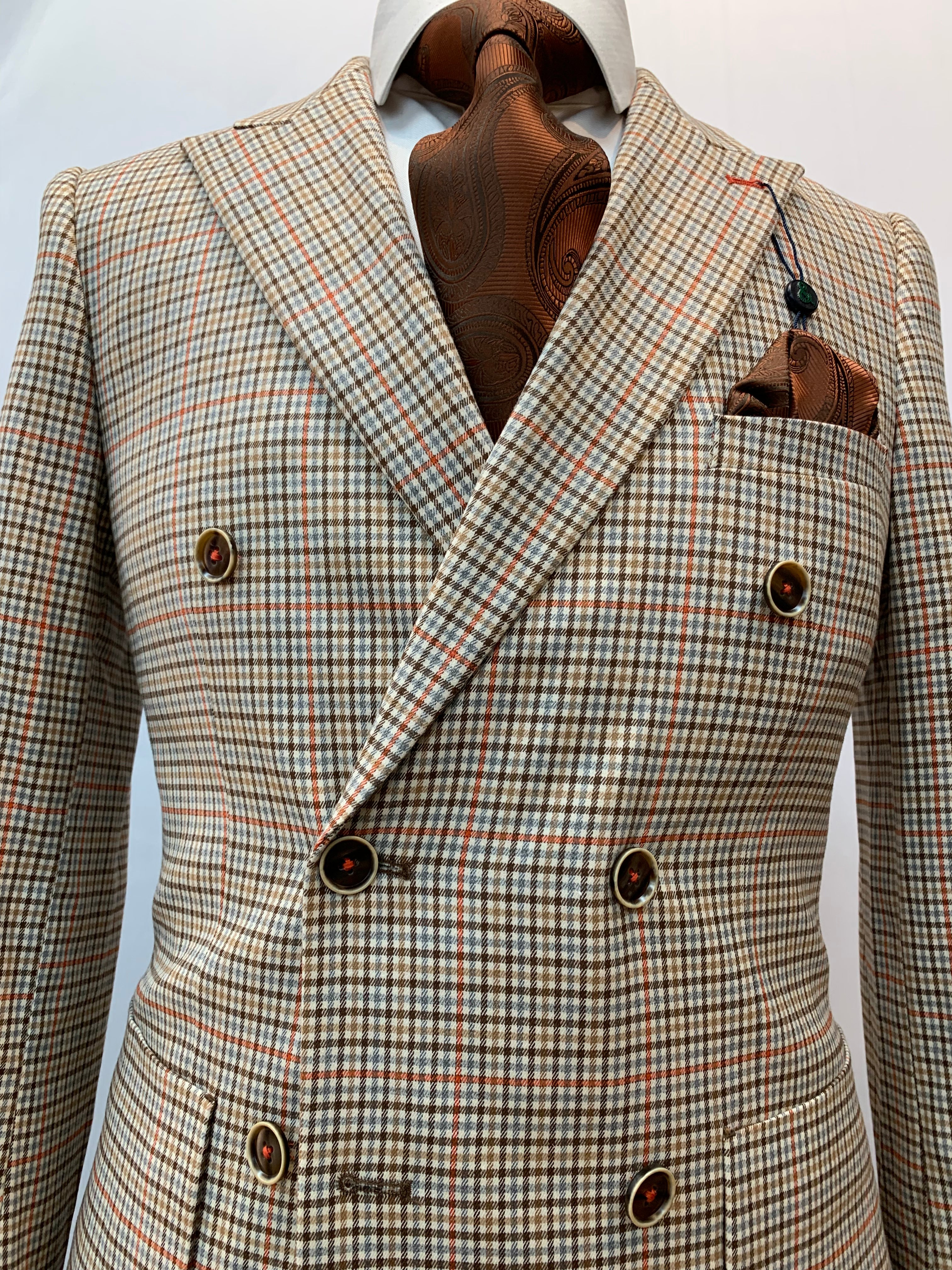 Paisley & Gray Slim Fit Brown Plaid Suit