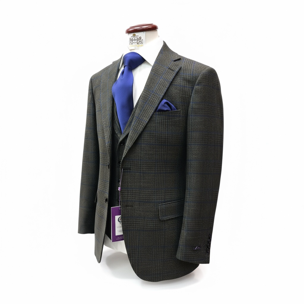Canuti 3PC Green/Blue Plaid-Suit